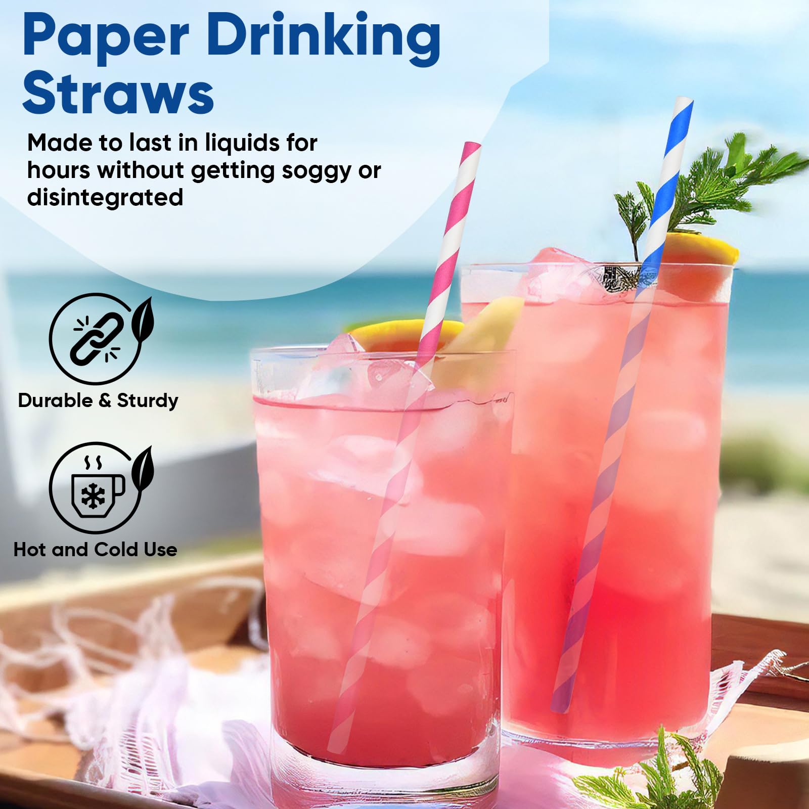 Pajitas de papel desechables de 7.75 pulgadas a granel, 2000 unidades, 10 colores surtidos, ecológicos y compostables, para cócteles, fiestas de vacaciones, restaurantes, suministros de