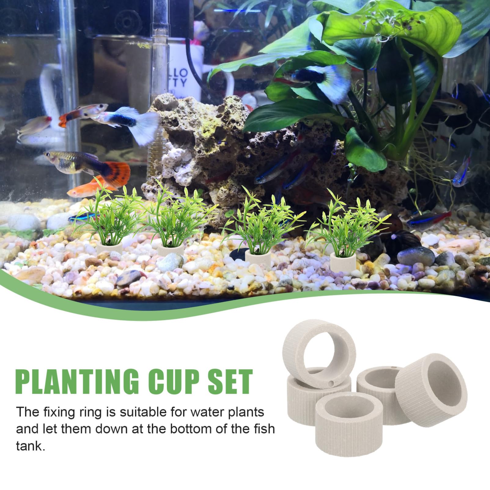 YARNOW 4 Juegos Taza De Plantación Acuática Ancla Pecera Portátil Agua Macetero De Acuario Aire Titulares Calentador Artificial Tanque Cerámica 10 Uds * 4