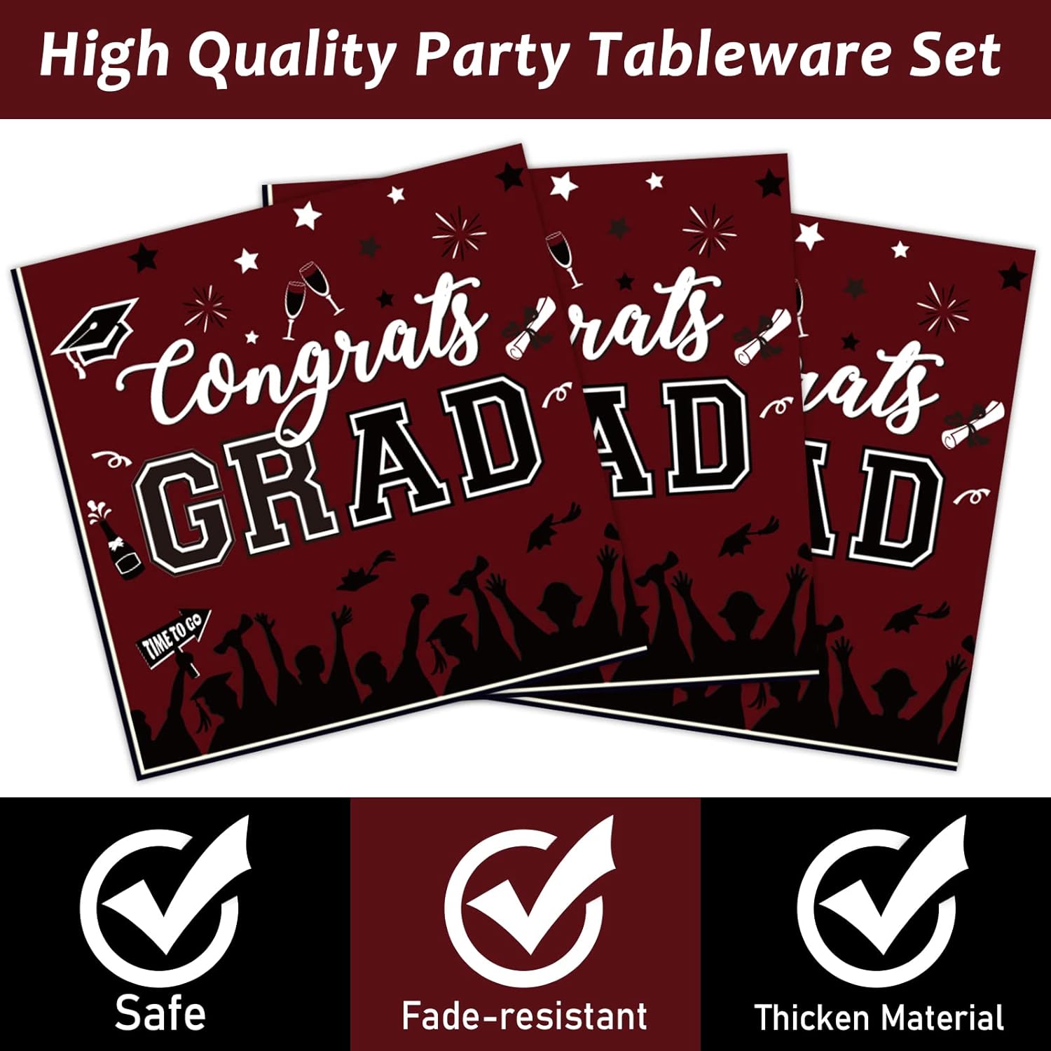 gisgfim 50 Guests Graduation Party Plates Napkins Maroon 2026 Congrats Grad Tableware Set Class of 2026 Party Supplies Disposable Plates Napkins Forks for Grad Party Decorations