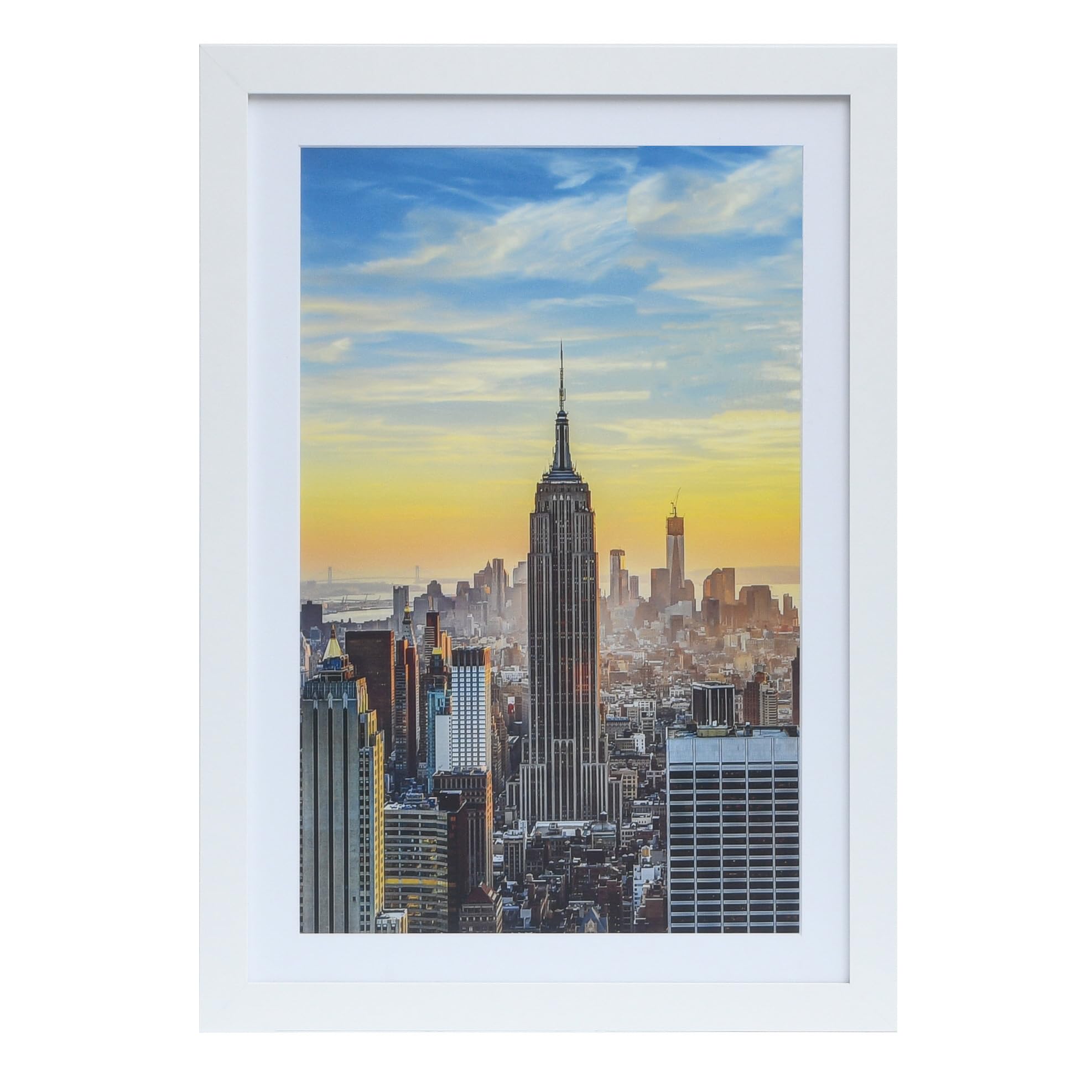 Frame Amo 13x19 White Picture Frame with 10.5x16.5 White Mat Opening for 11x17 Image, 1 Inch Border, Acrylic Face