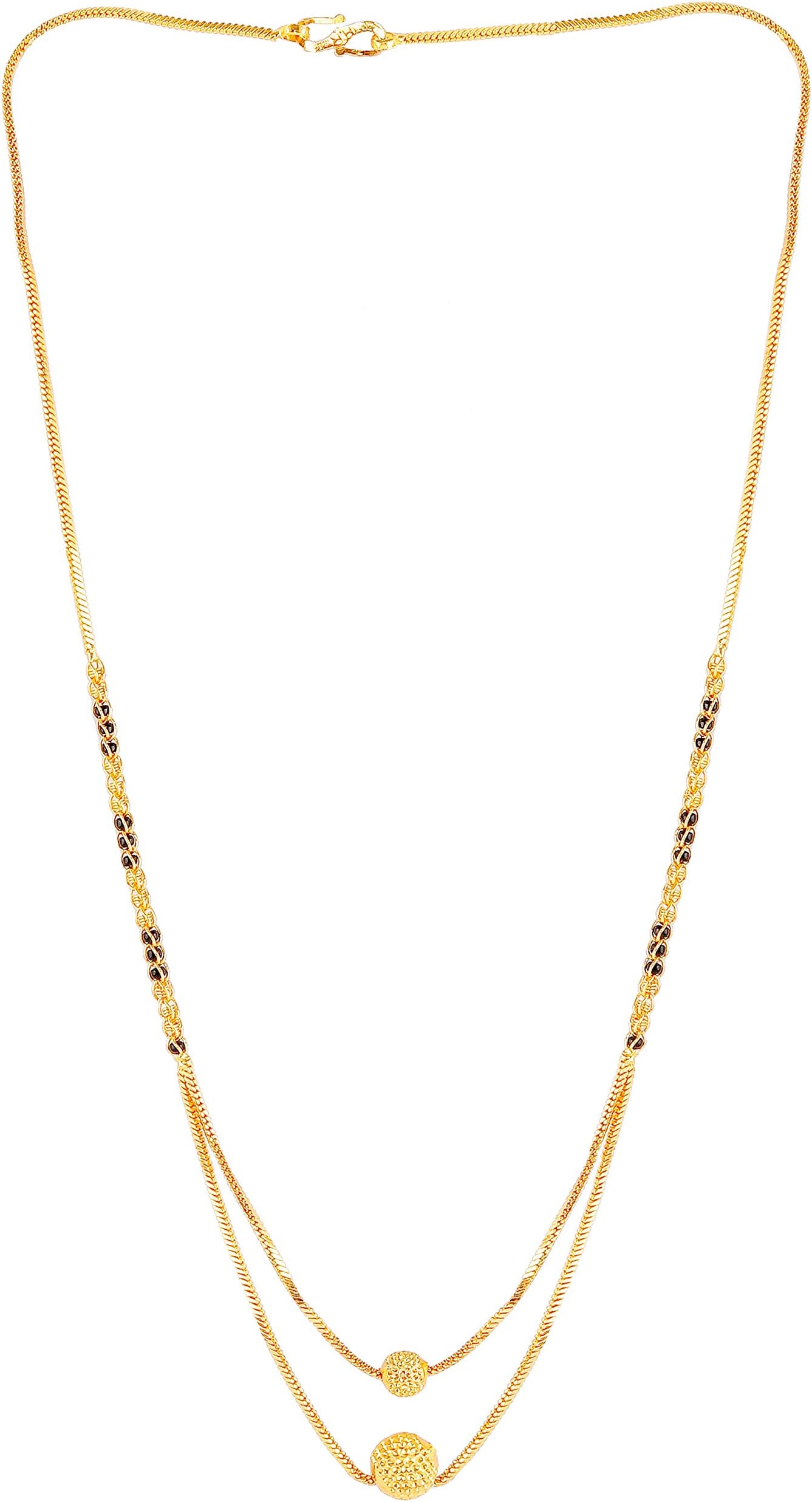 Brado JewelleryTraditional Micro Gold plated 2 Layer Golden Ball Mangalsutra Tanmaniya Black Beaded Golden chain for Women & Girls (Yellow), Metal