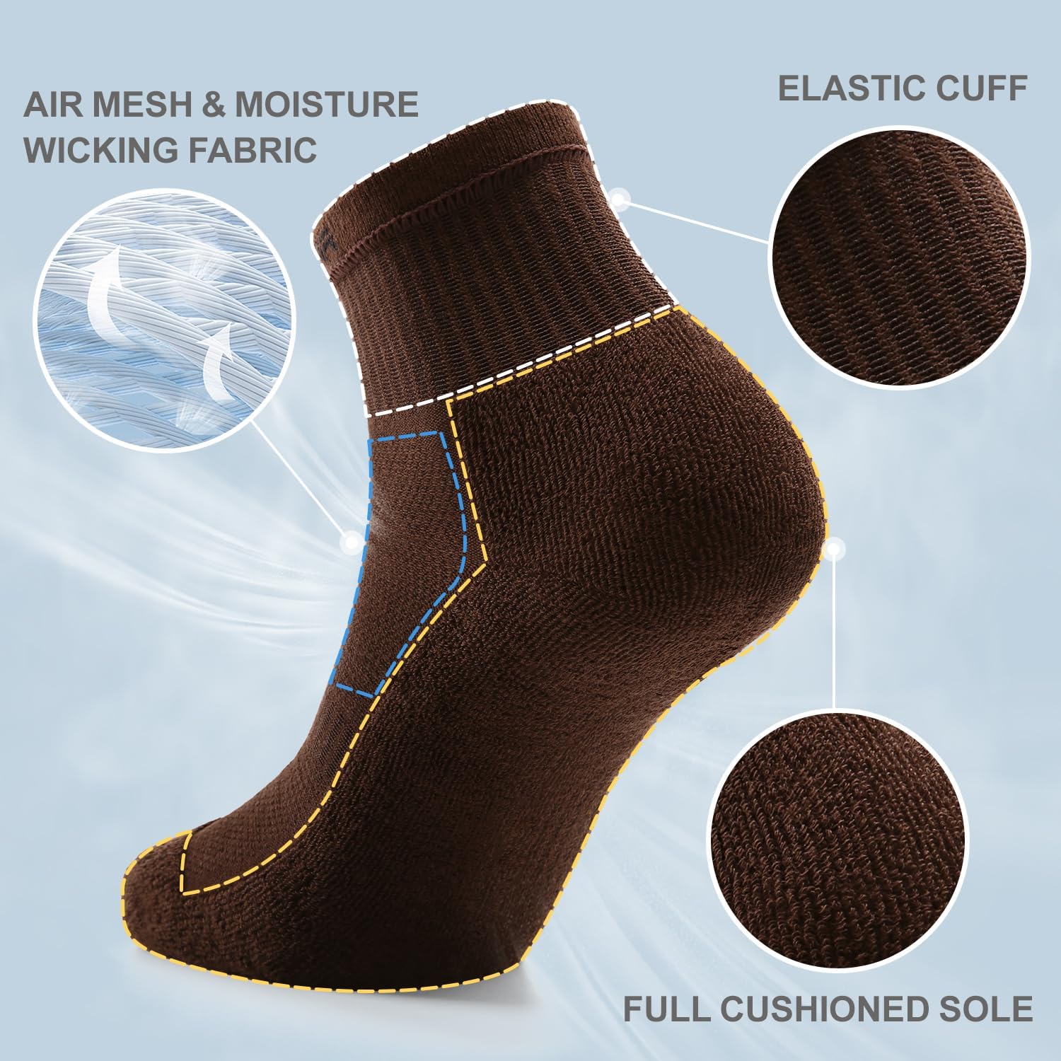 FITRELL 6 Pack Men's Athletic Ankle Socks Cushioned Sports Running Socks 7-9/9-12/12-15 - Image 4