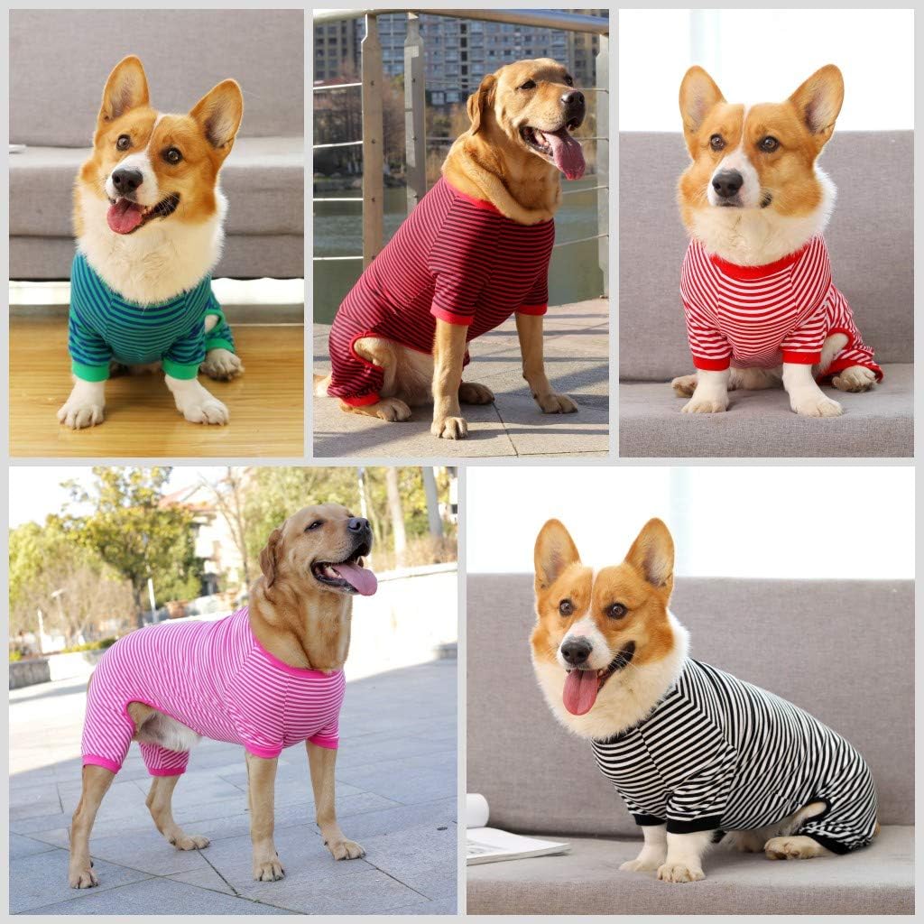 Dog Pajamas Cotton Striped Pup Jumpsuit, Breathable Basic Pjs | 4 Legs Dog Shirts for Puppy and Cat, Super Soft Stretchable Dog Jammies for Boys and Girls