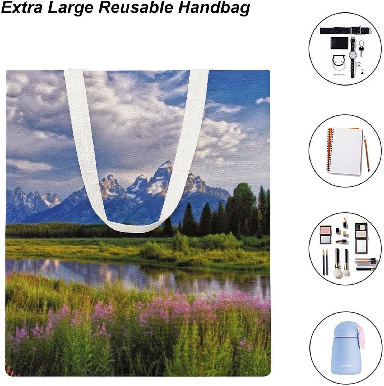 Canvas Tote Bag 16x15 In Lightweight Foldable Shoulder Hobo Purse | Grand Teton National Park, Casual Tote 10" Strap, Everyday Carryall, for Travel Work Grocery Shopping Beach Mark Gym Yoga