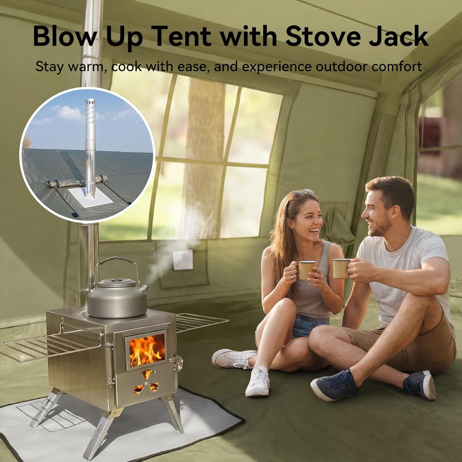 Inflatable Blow Up Tents for Camping,Waterproof Oxford Hot Tent with Manual Pump,Large Easy Setup Inflatable Camping Air Tent for Family Glamping 4/5/6/7 People