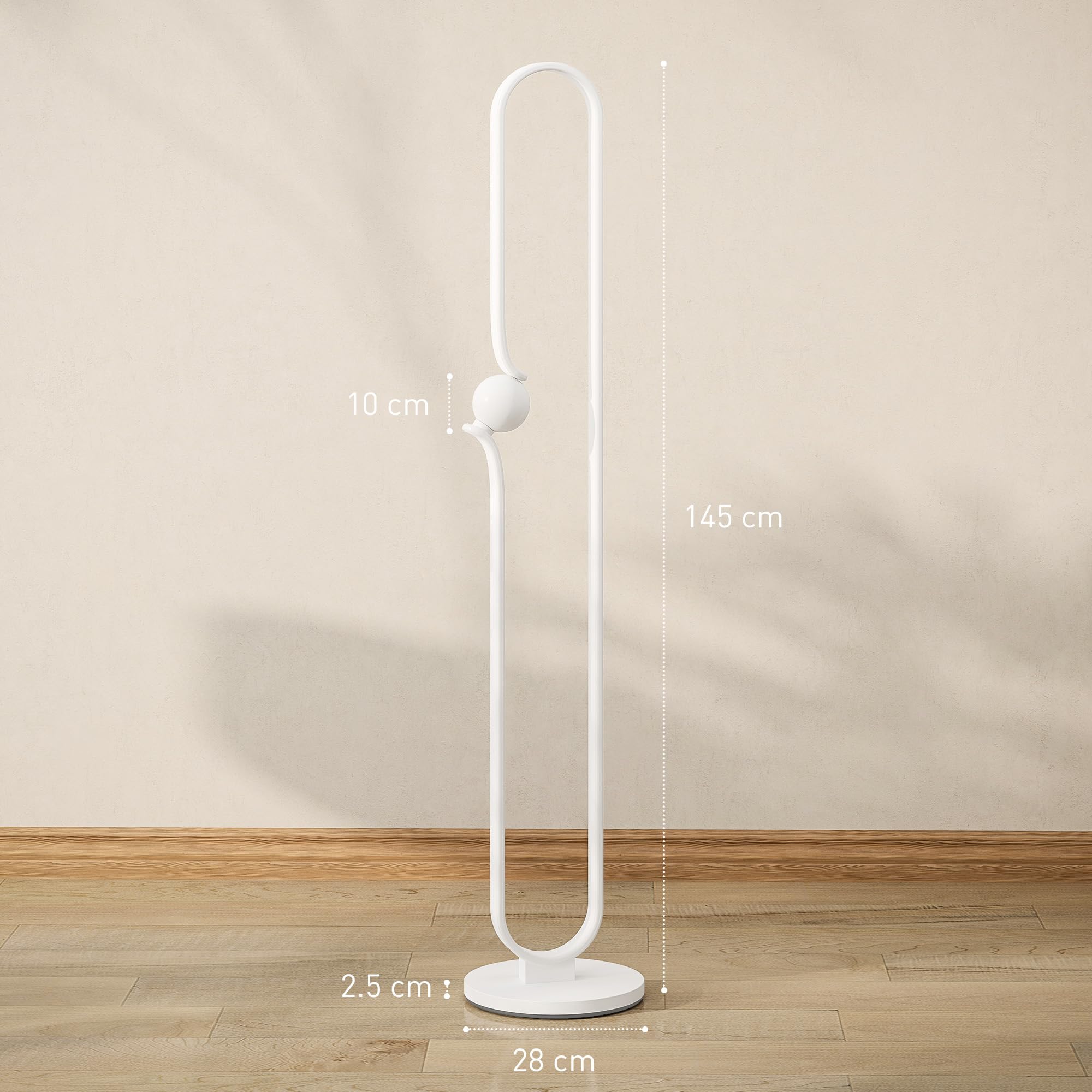 HOMCOM Lampada da Terra a LED forma Nota Musicale con Luminosità Regolabile e Interruttore a Pedale, Lampada da Pavimento in Metallo, Plastica, Vetro, 28x28x145 cm, Bianco
