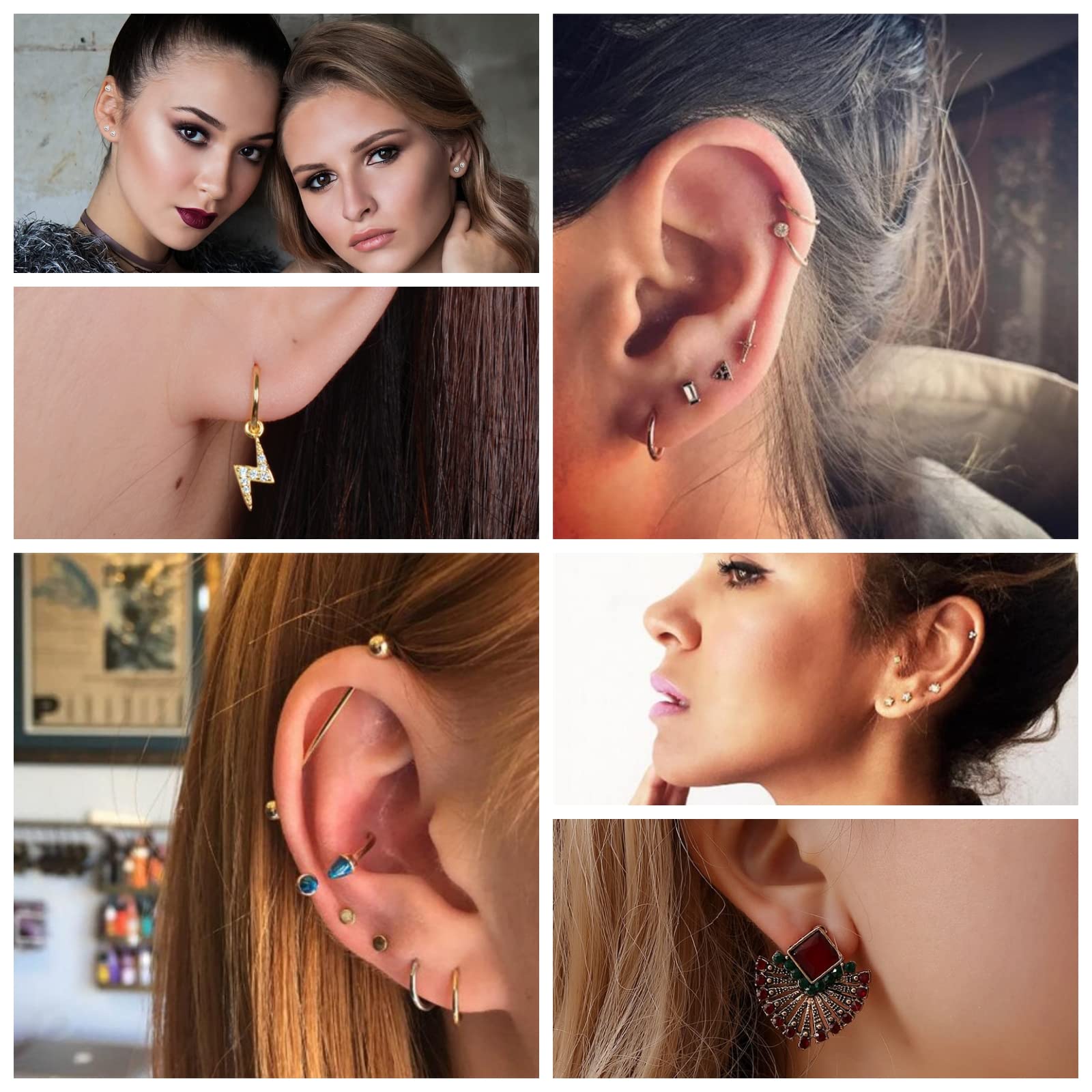 8 Sztuk Pistolet do przekłuwania ucha,Kolczyki pistoletu,Dziury do uszu DIY,Pistolet Kolczyki jednorazowe i rzutowe,Pistolet Piercing,Idealny dla dziewcząt, kobiet i mężczyzn., 18.7 x 13.9 x 1.7 cm, Tworzywo sztuczne, Stal nierdzewna