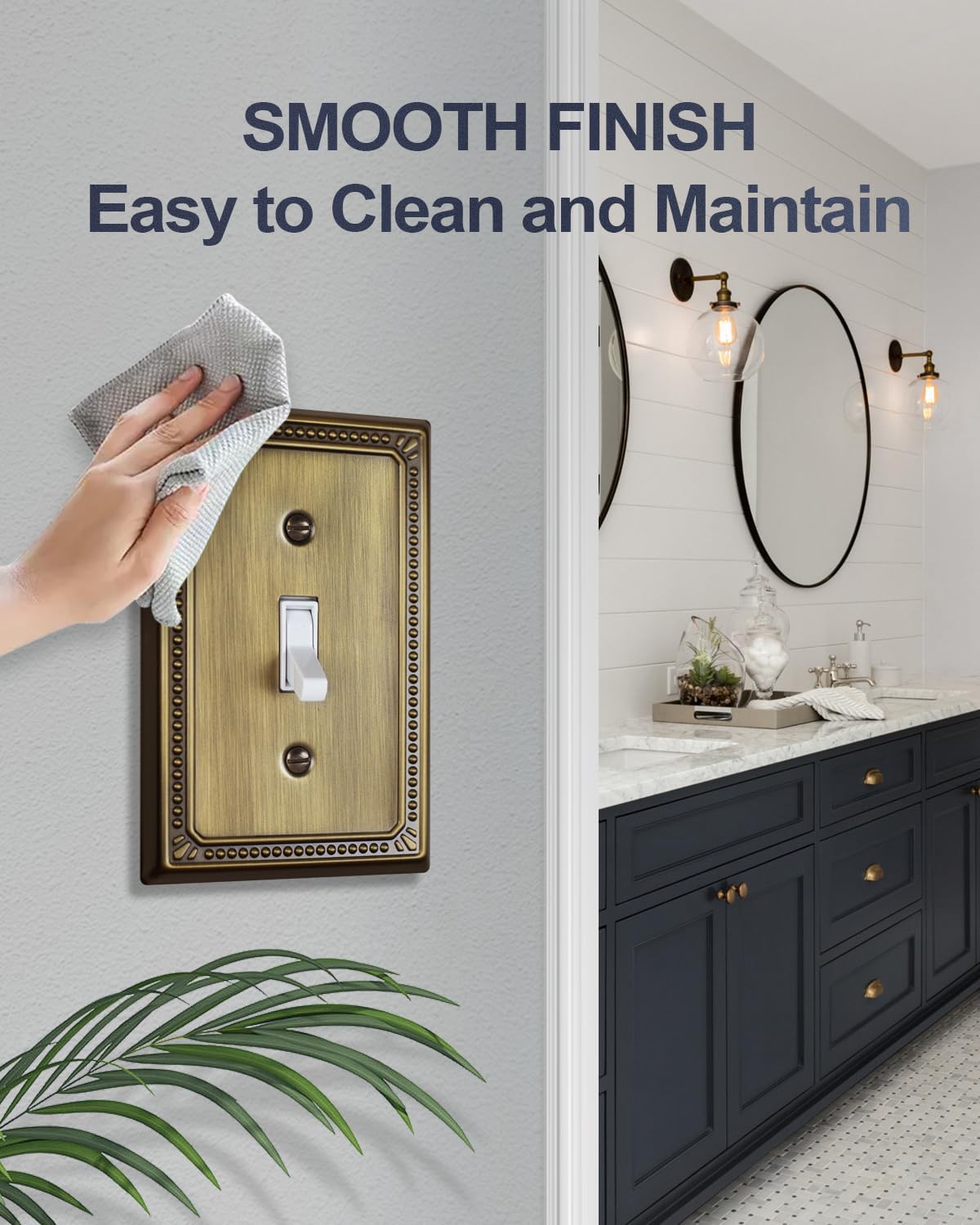 Metal Wall Plates, Switch Plates and Outlet Covers, Decorative Pearl Design (1 Toggle 2PK, Antique Brass, Midsize) - Image 4