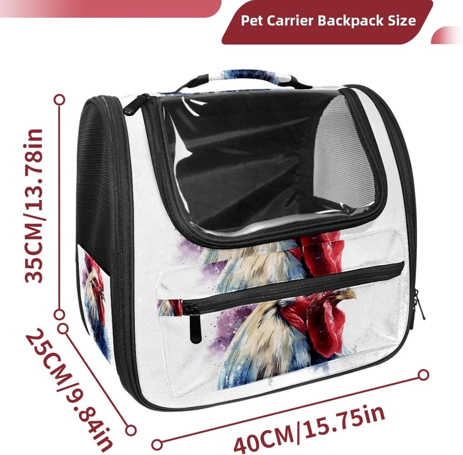 Rooster Watercolor (2) Pet Carrier Airline Approved Soft Sided Portable Cozy Travel Pet Bag, Car Seat Safe Carrier for Cats and Dogs