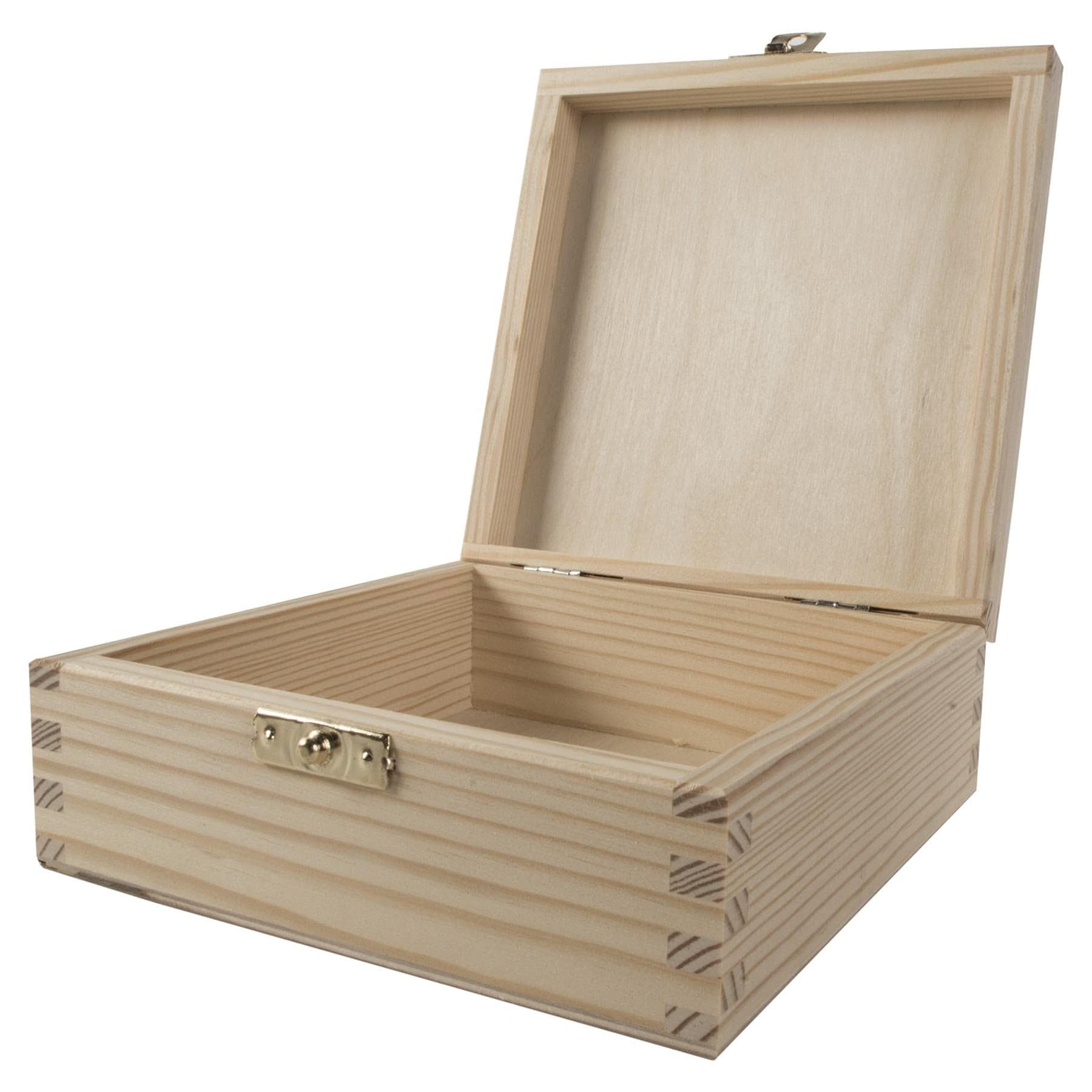 Woodeedoo Square Wooden Keepsake Box With Hinged Lid And Clasp – 15 X 15 X 6 Cm – Unfinished Pine Gift Case For Jewellery Letters Trinkets Craft Storage Personalised Decoration