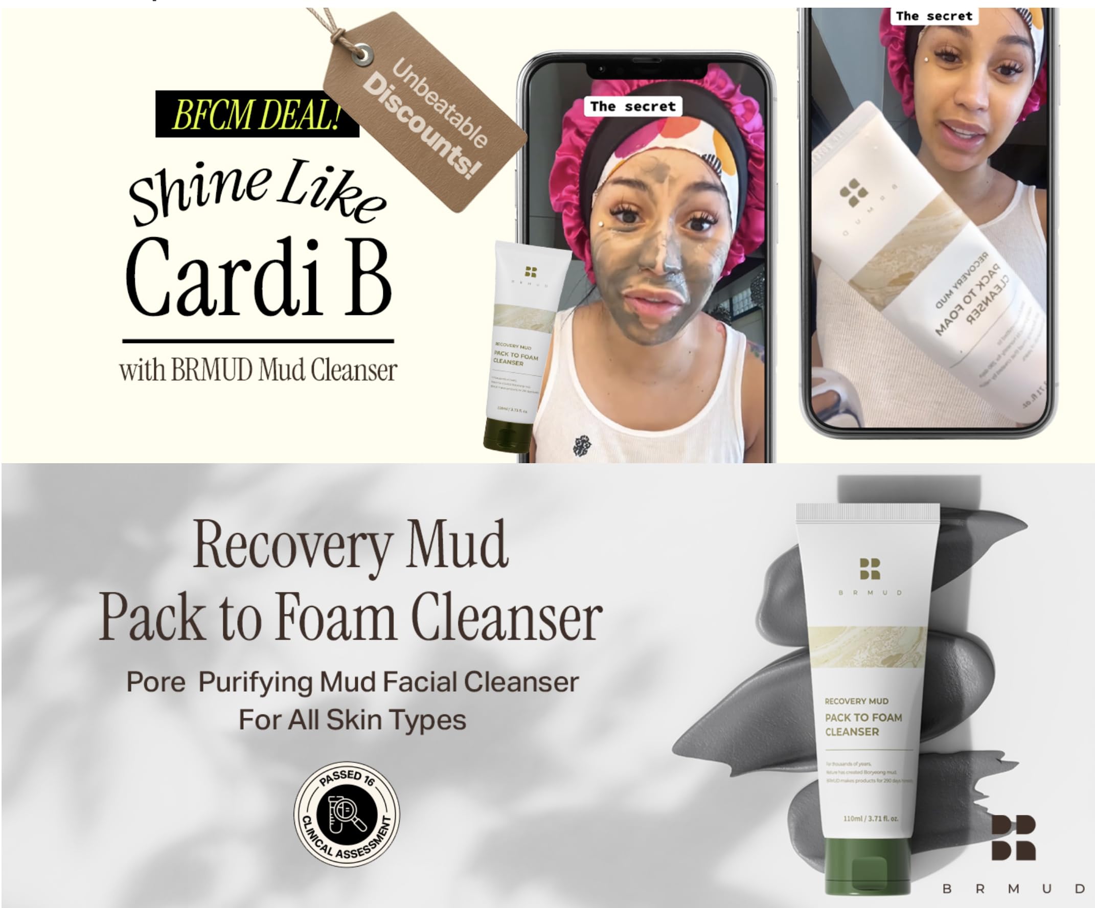 BRMUD (Cardi B Mask) Odzyskiwanie MUD PACK DO FOAM CLEANSER 110ml