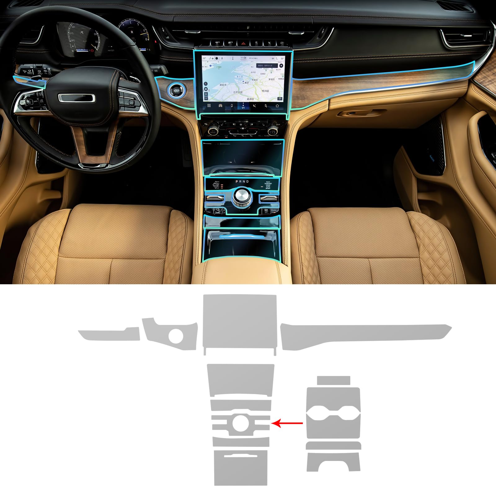 for Jeep Grand Cherokee 2021-2024 PPF Precut 8.5Mil Car Paint Protective Film TPU HD Film Scratch Protector Interior Accessories (Central Control Two Button)