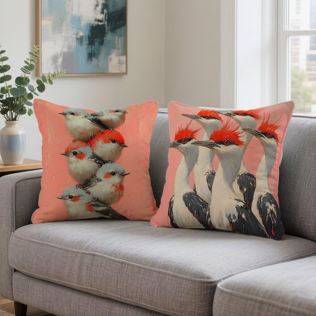 Kissenbezug 65 x 65 2er Set Sofakissen Vogel Kopfkissenbezug 65x65 cm Dekokissen Tier Outdoor Pillow Leinen Doppelseitiger HD-Druck, Terrassen Deko Wohnzimmer, Frühling und Sommer Gifts 0-1180J6