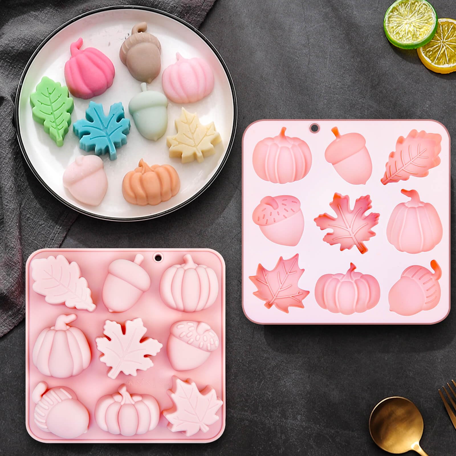 3 moldes de silicona para chocolate y calabaza, molde de chocolate 3D para decoración de pasteles, magdalenas, jabón, velas, galletas