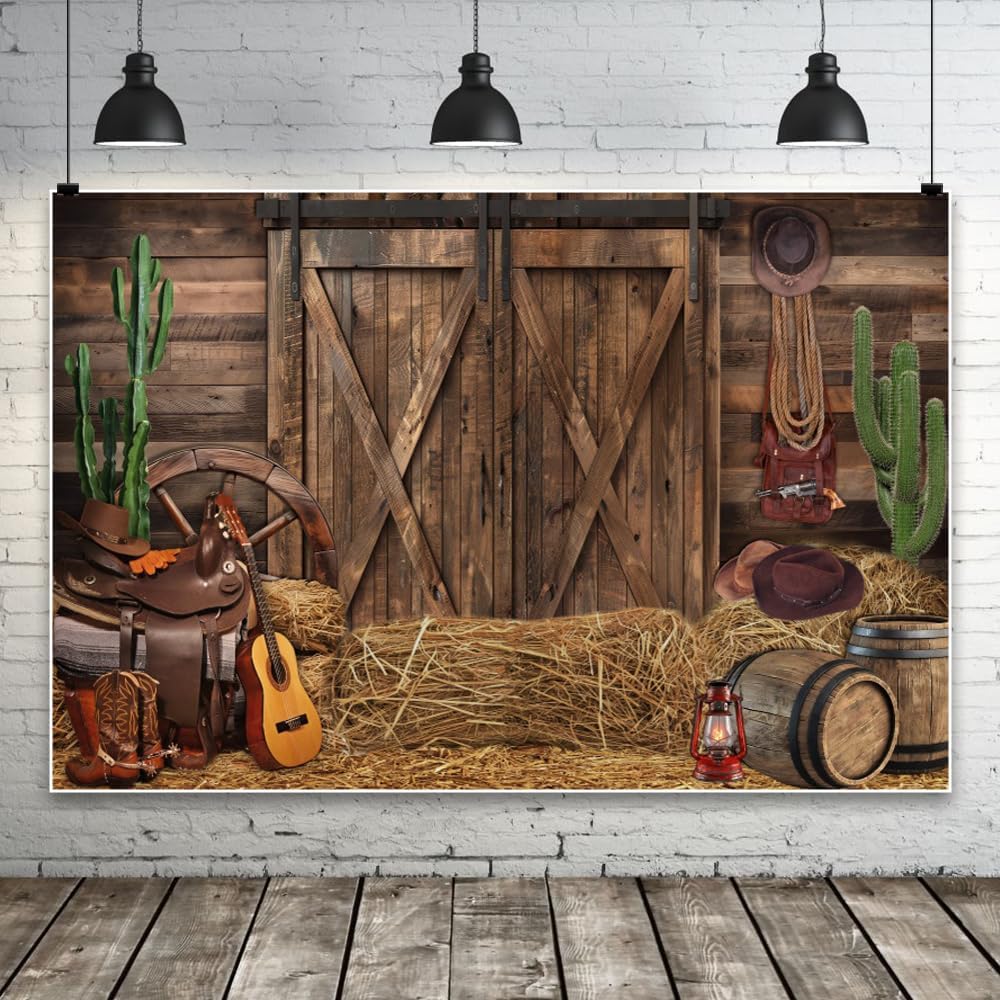 Western Cowboy Backdrop 8x6ft Fabric Cowboy Cowgirl Birthday Party Decor Photography Wild West Events Country Wedding Pictures Rustic Concert Background Farmhouse Barn Backdrops