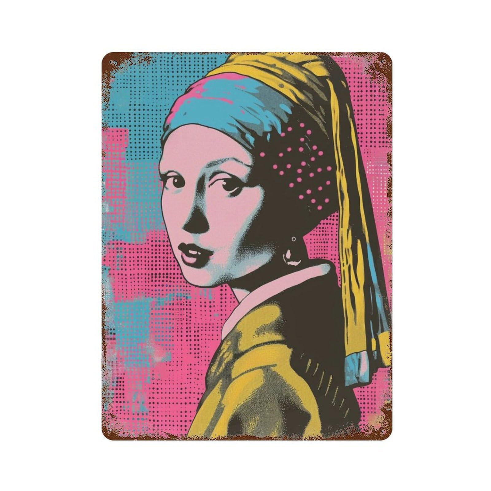 YHGERTKU Pop Art Girl with A Pearl Earring 04 Wall Art Retro Iron Vintage Metal Tin Sign Poster Modern Decor for Living Rooms Gift 40x30cm