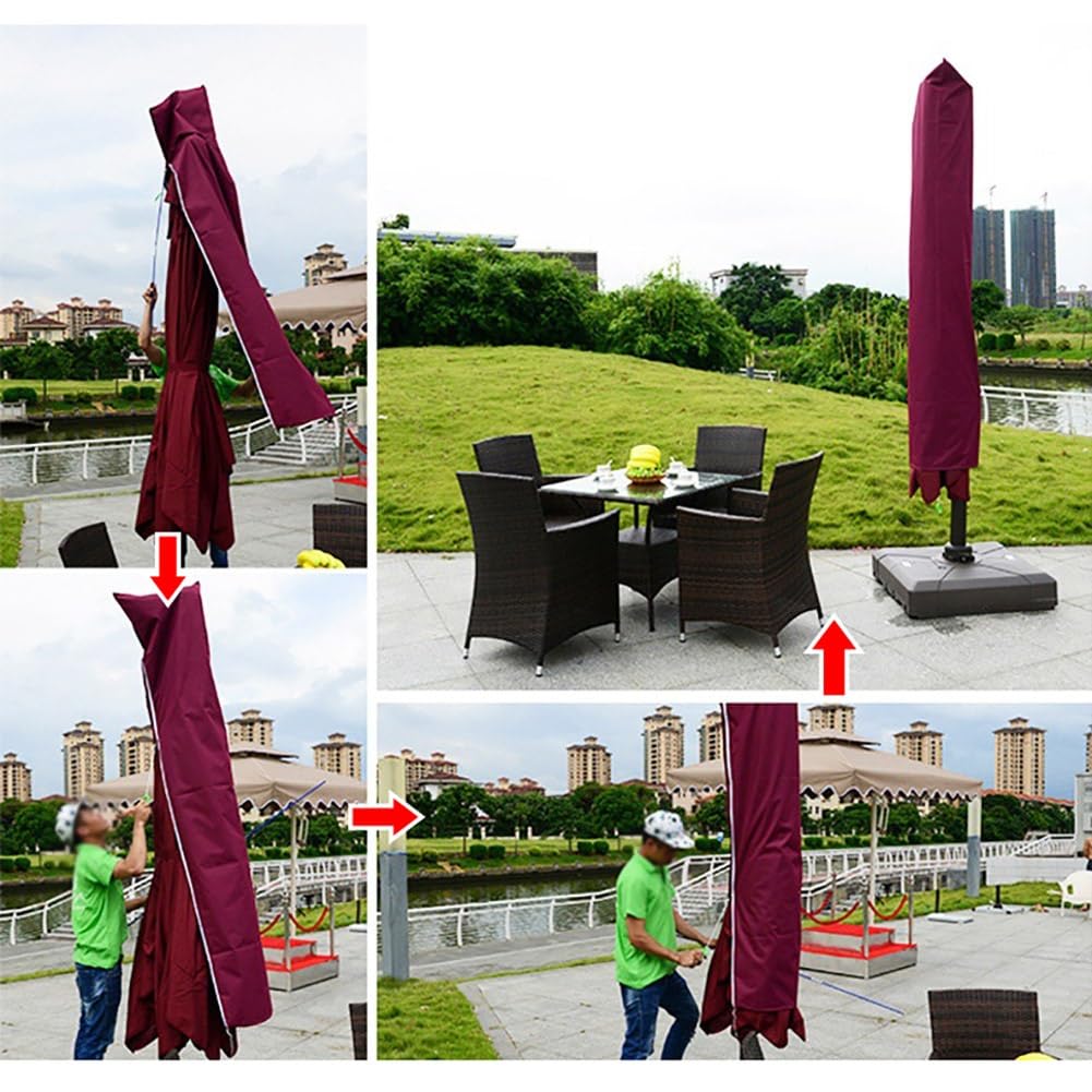 Copertura per ombrellone da esterno con cerniera, impermeabile e resistente ai raggi UV, con coulisse regolabile, colore rosso, ideale per ombrelloni da giardino e mercato