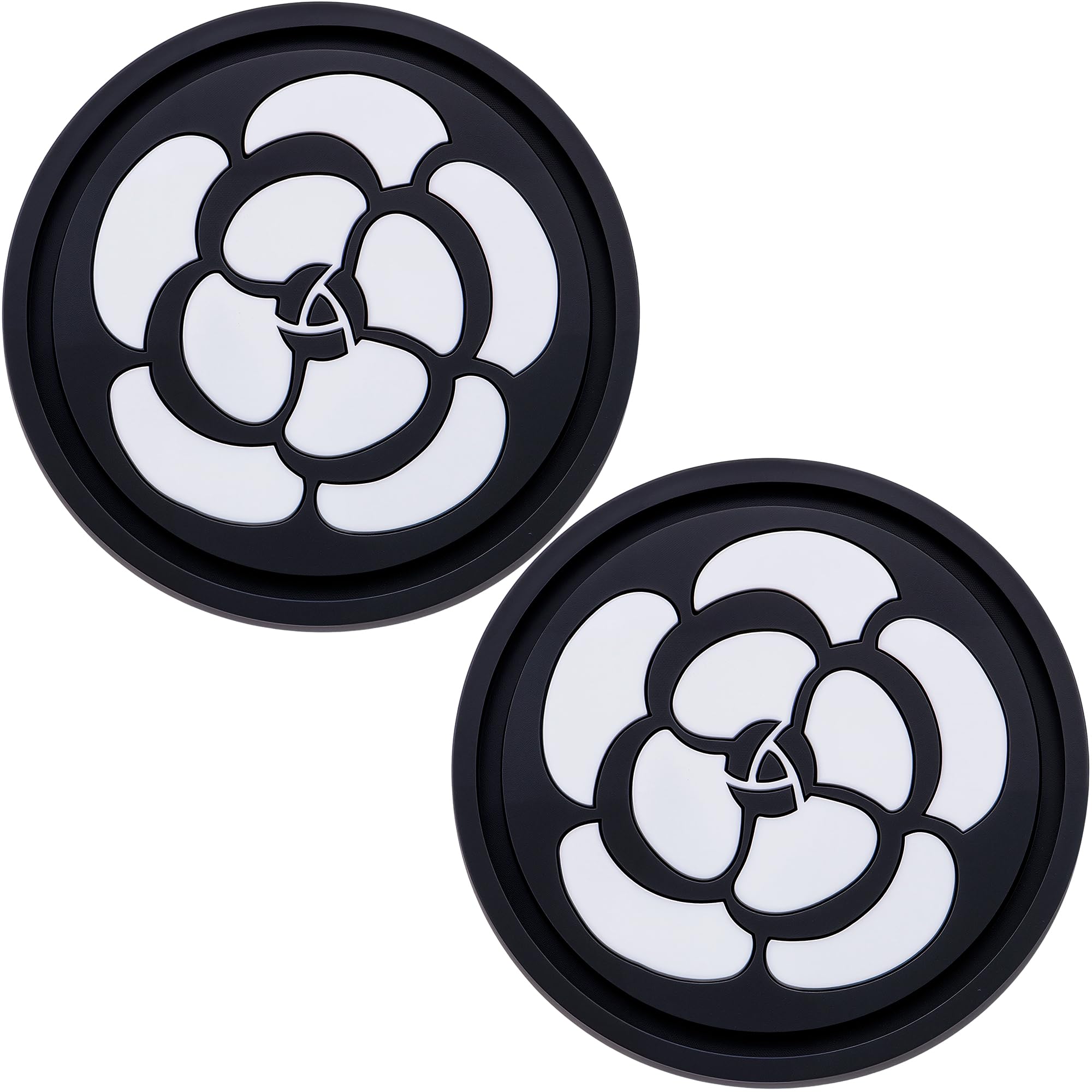 2 Pack Car Cup Holder Coaster – 2.75 Inch Non-Slip Silicone Drink Mat, Universal Fit for Cars, Trucks &amp; SUVs – Cute Auto Accessories for Women &amp; Girls (White Flower)