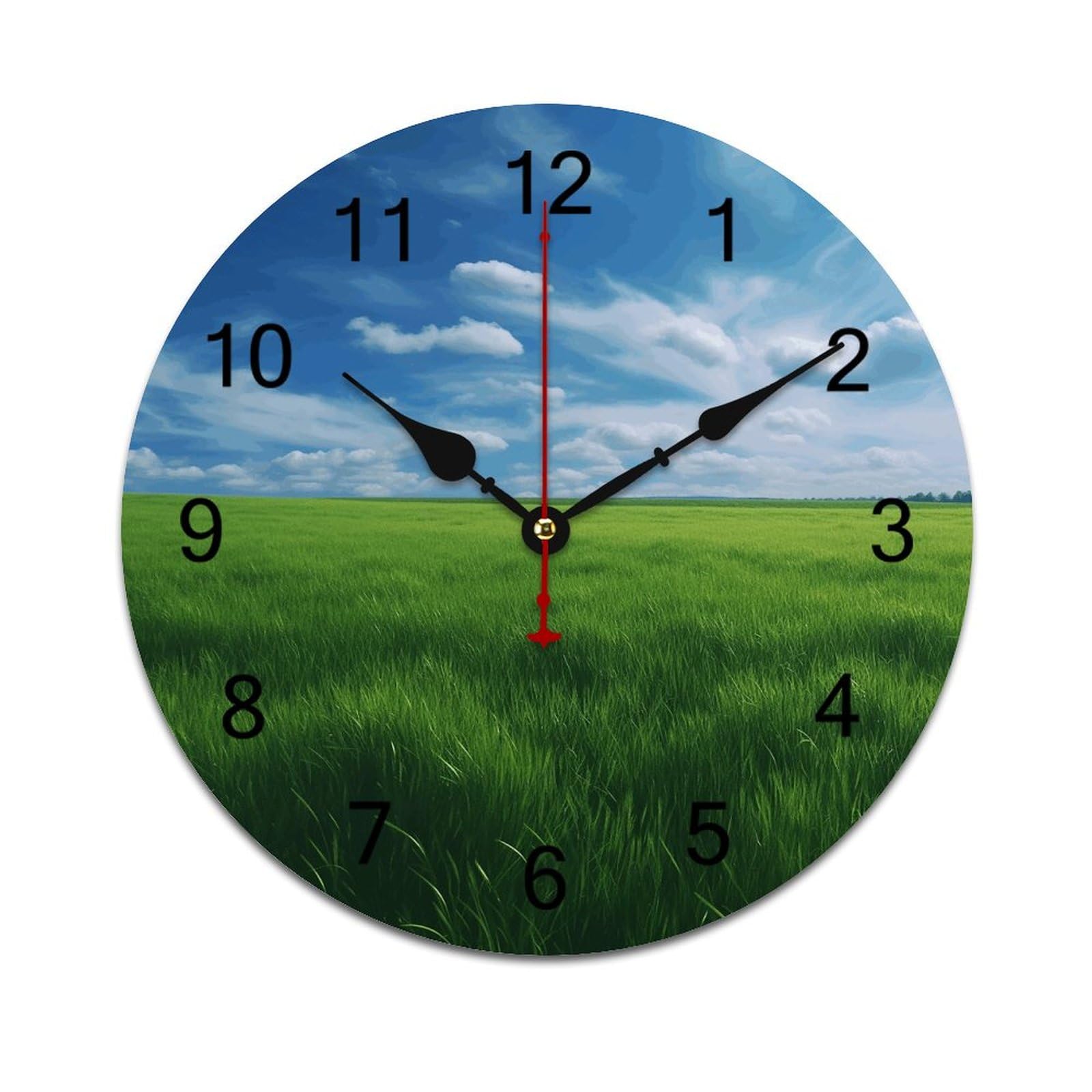 Horloge murale à piles silencieuse herbe verte décorative pour la maison et le bureau