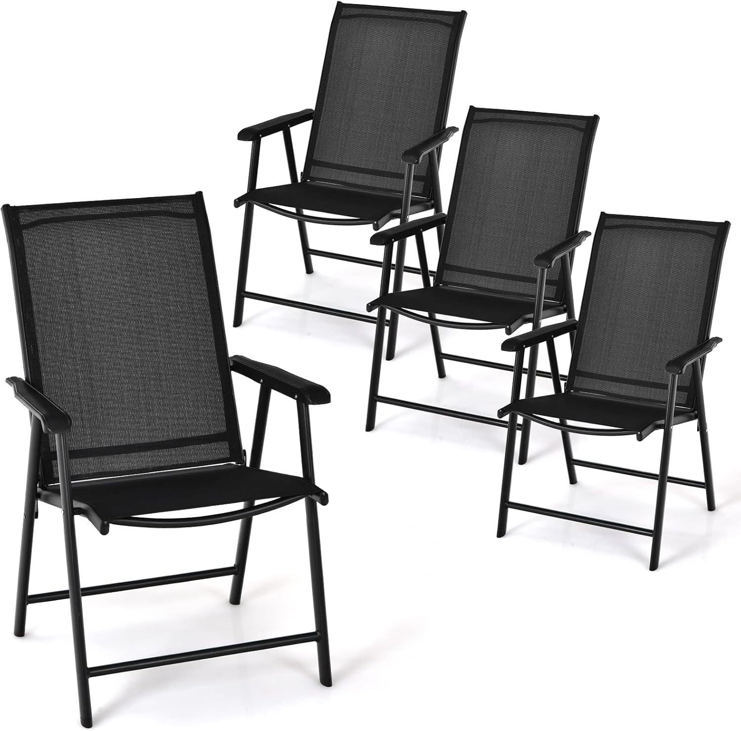 Tangkula Set of 4 Patio Folding Chairs, Fabric Dining