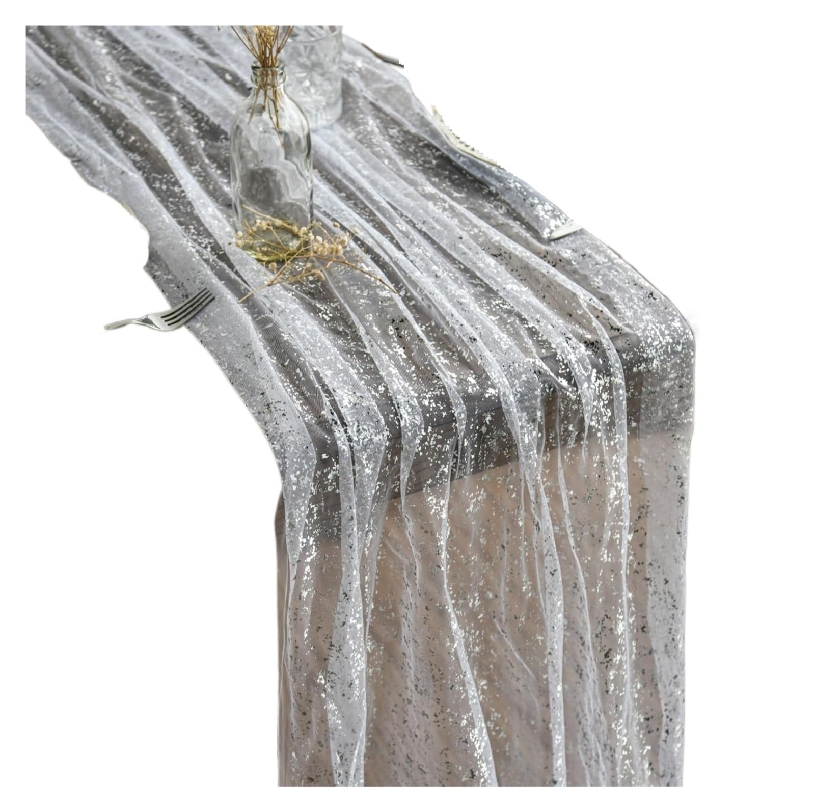 Enmrfvkz Onecolor Glitter Gauze Table Runner, Glitter Gauze Chiffon Table Runner Metallic Multicolor 70X300-400Cm