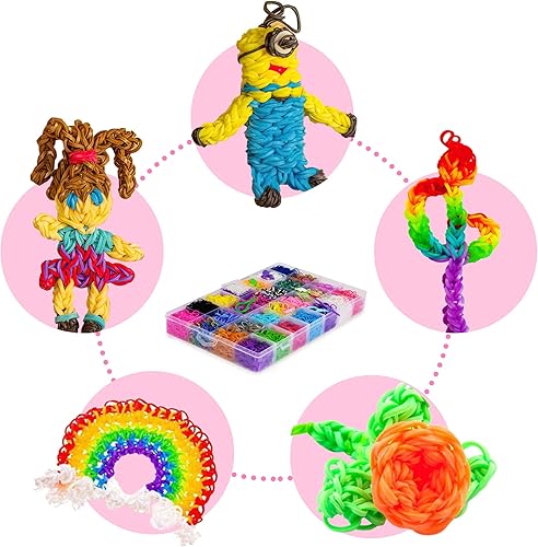 Miniatura 6 de NEOWEEK 11900+ bandas de goma para el kit de fabricación de pulseras, kit de repuesto de bandas de telar de 28 colores, pulseras de goma para artes