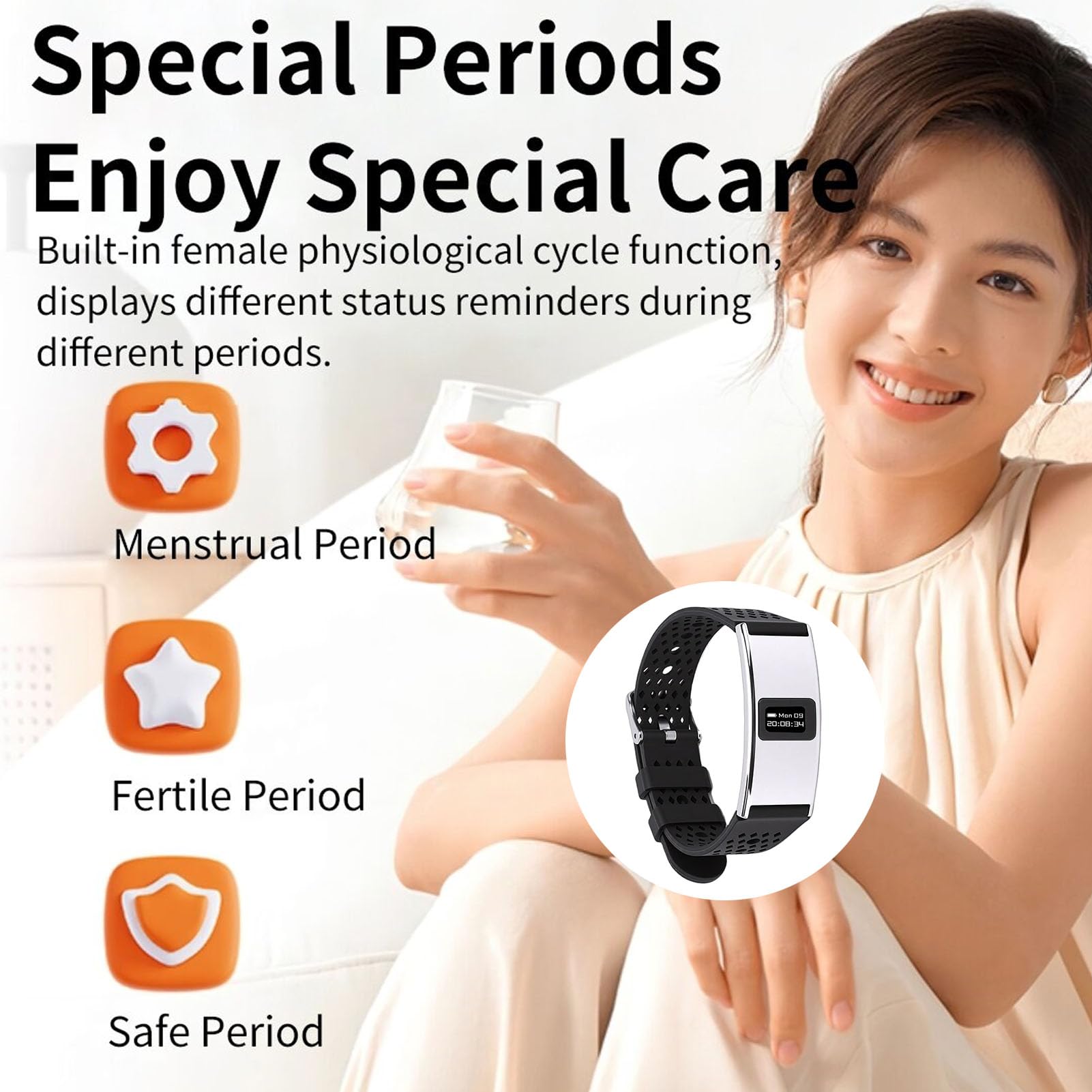 Pulsera Inteligente, Rastreador de Actividad Física con Monitor de Frecuencia Cardíaca, Seguimiento del Ciclo Menstrual, Análisis del Sueño, IPX8 a Prueba de Agua, Carga (Silver)