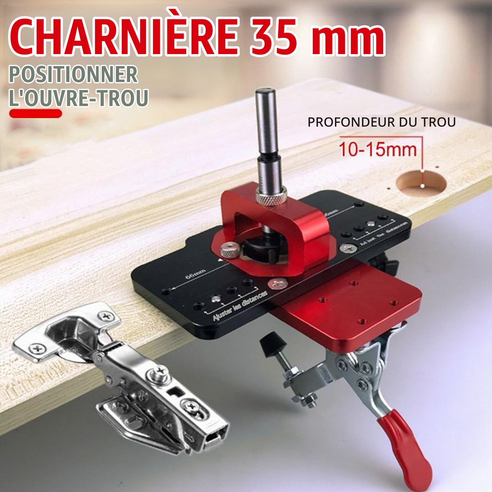 Gabarit de Charnière dissimulé, Localisateur de Perforateur de Perçage de Porte D'armoire en Alliage D'aluminium, Gabarit de Charnière D'armoire de 35 Mm, pour le Montage de