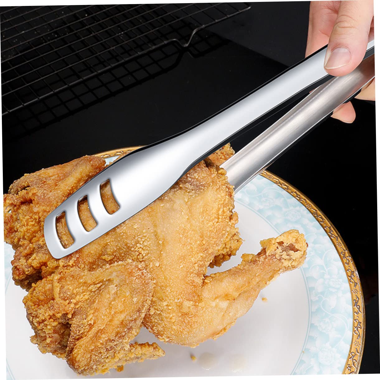 KICHOUSE Home Barbecue Food Clip Multi-function Food Clamp Silver Thickened Design Comfortable Safe Use