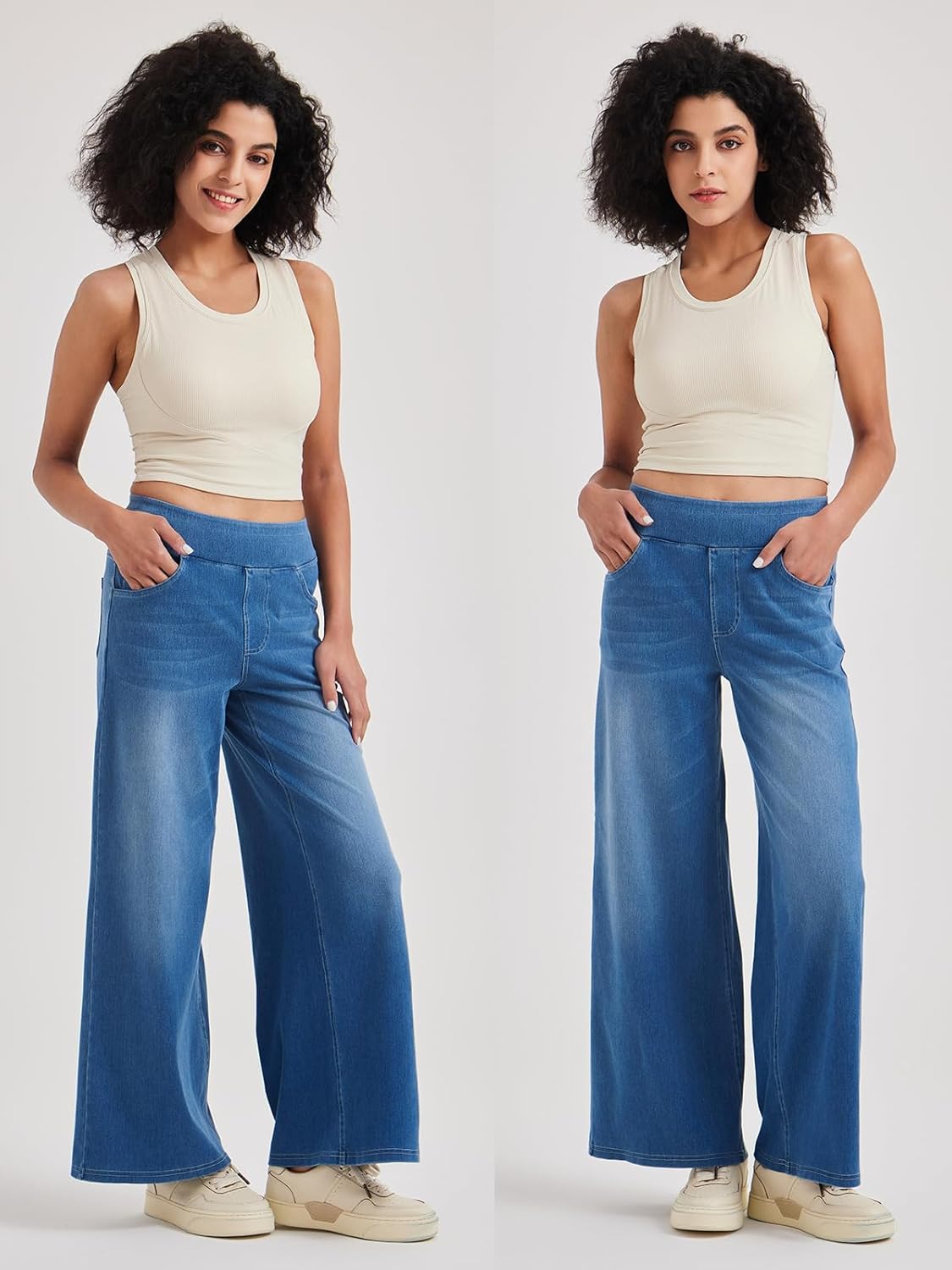 Stretch Wide Leg Jeans for Women High Waist Pull On Jeans Denim Pants Loose Jeggings - Image 2
