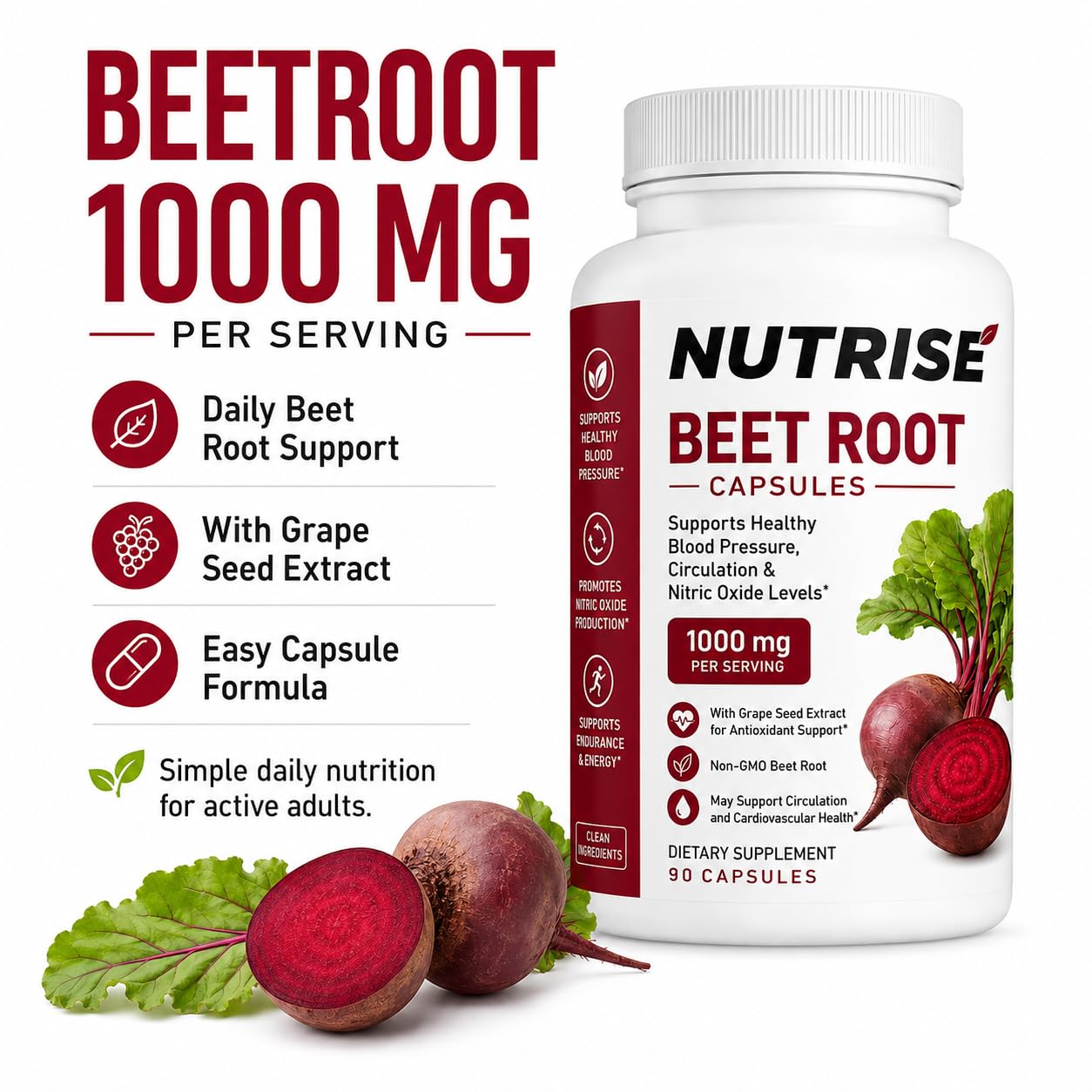 Nutrise Beetroot Capsules with Grape Seed Extract, Beet Root Supplement 1000mg, Vegan, Non-GMO, Gluten-Free, 90 Count — Amazon image 4
