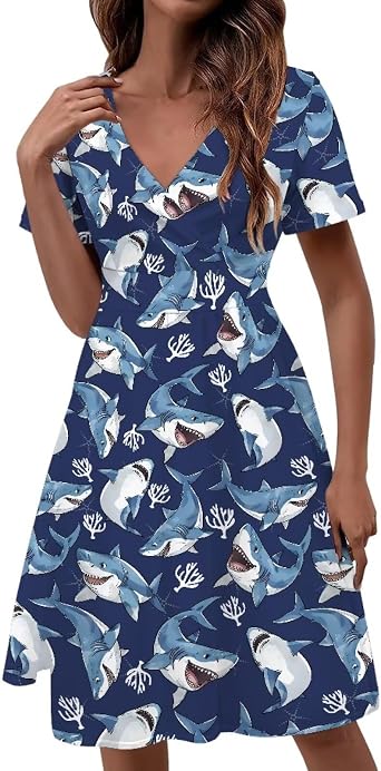 Women's Summer Formal Dresses Short Sleeve Wrap V Neck Dresses Bridesmaid Wedding Guest Dress with Pockets