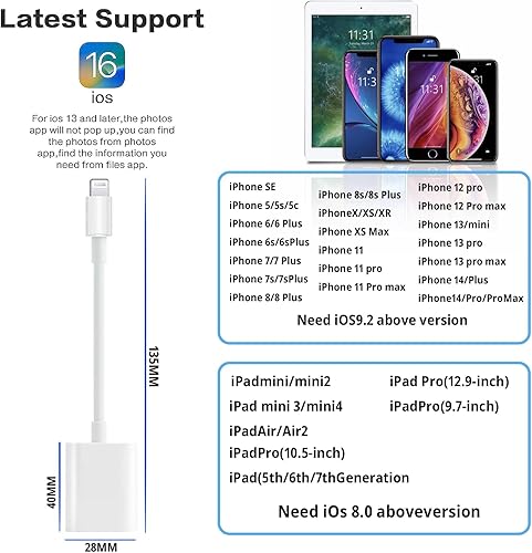 Miniatura 6 de Certificado Apple MFi Adaptador de cámara Lightning a USB con puerto de carga, cable OTG USB 3.0 hembra portátil para iPad para conectar lector de
