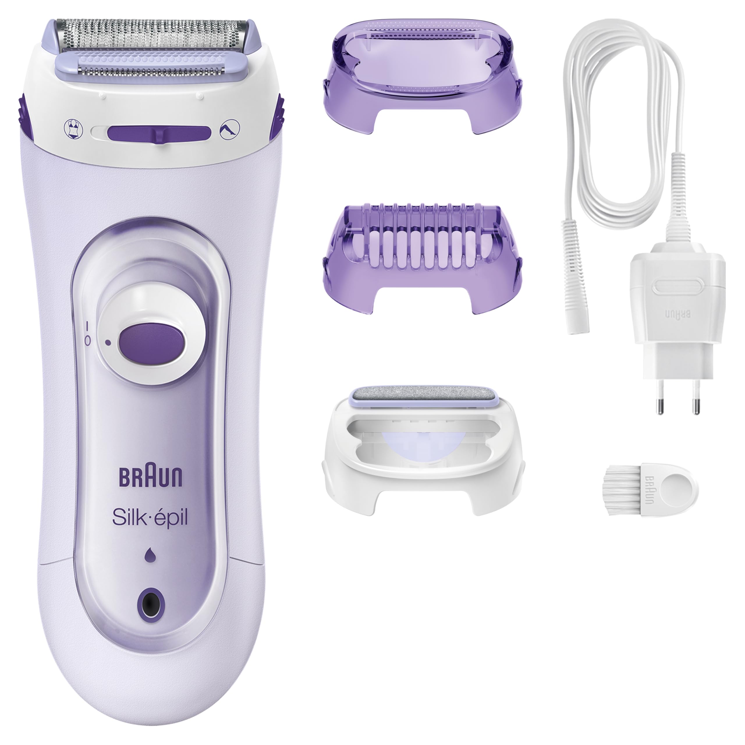 Braun Silk-epil 5-560 3-In-1 Kabelloser Elektrischer Rasierer, Trimmer- und Peeling-System, lila