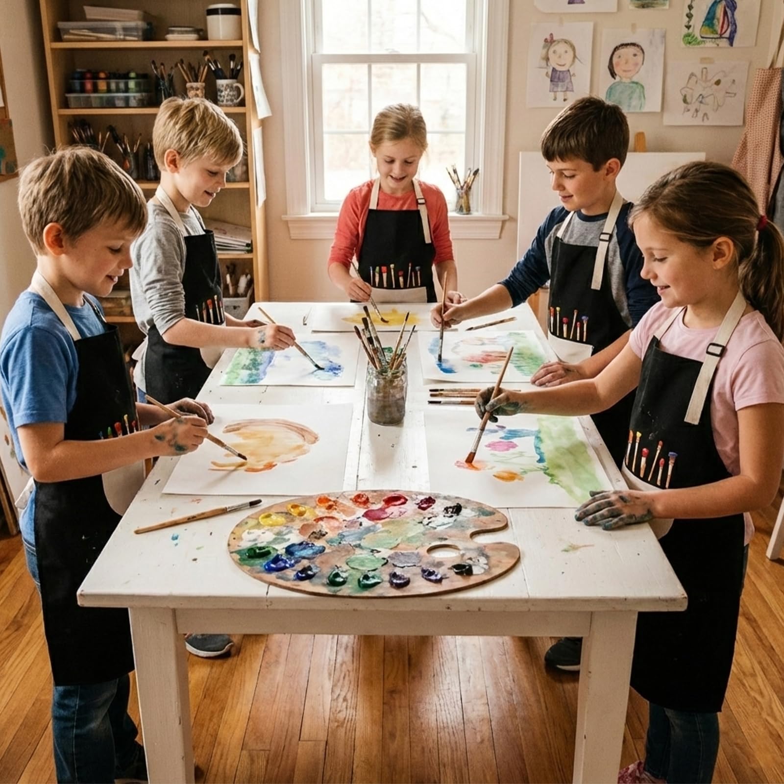 VZZNN 12 Stück Kinder-Kittel, wasserdichte Kinder-Malschürze mit Tasche für Kunst, Handwerk, Malen, Kochen, Aktivitäten