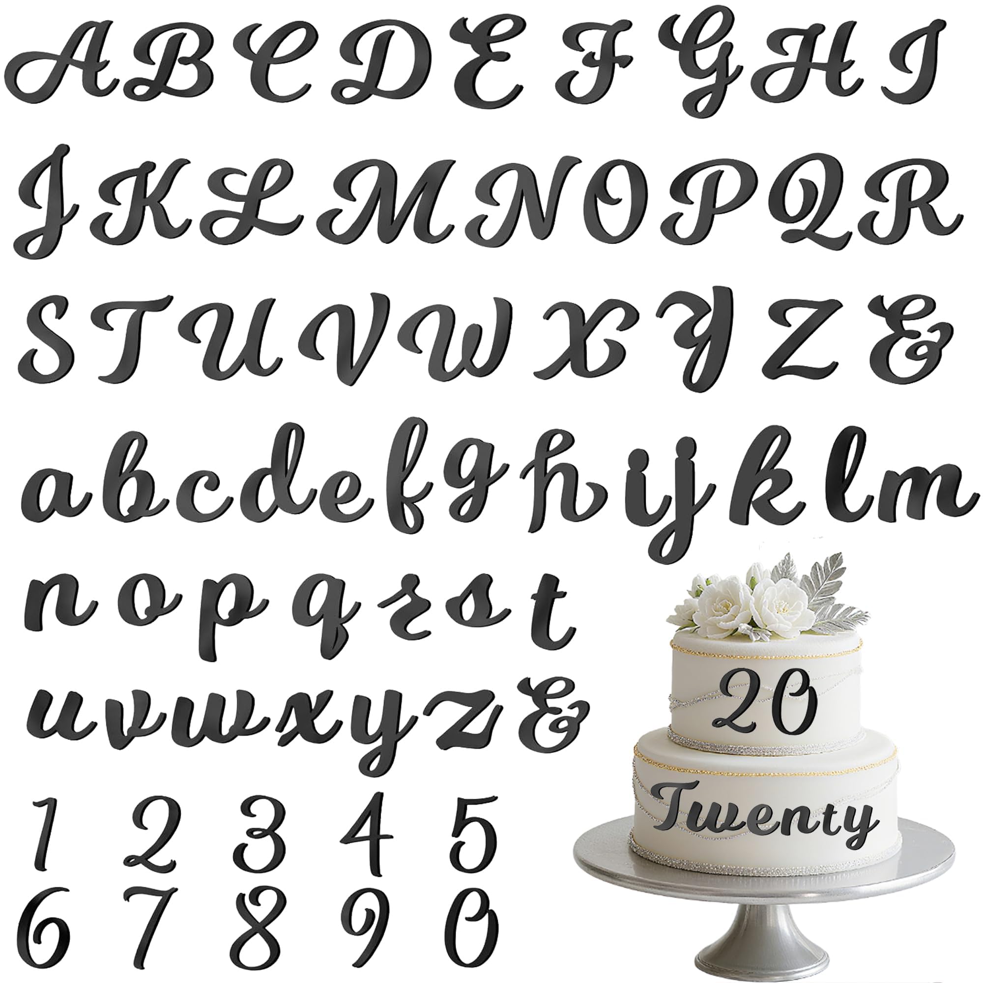 64 Pcs Acrylic Number & Alphabet Cake Toppers - A-Z Letters, 0-9 Numbers, Black - DIY Personalized Name Cupcake Toppers for Weddings, Birthdays, Party Decorations