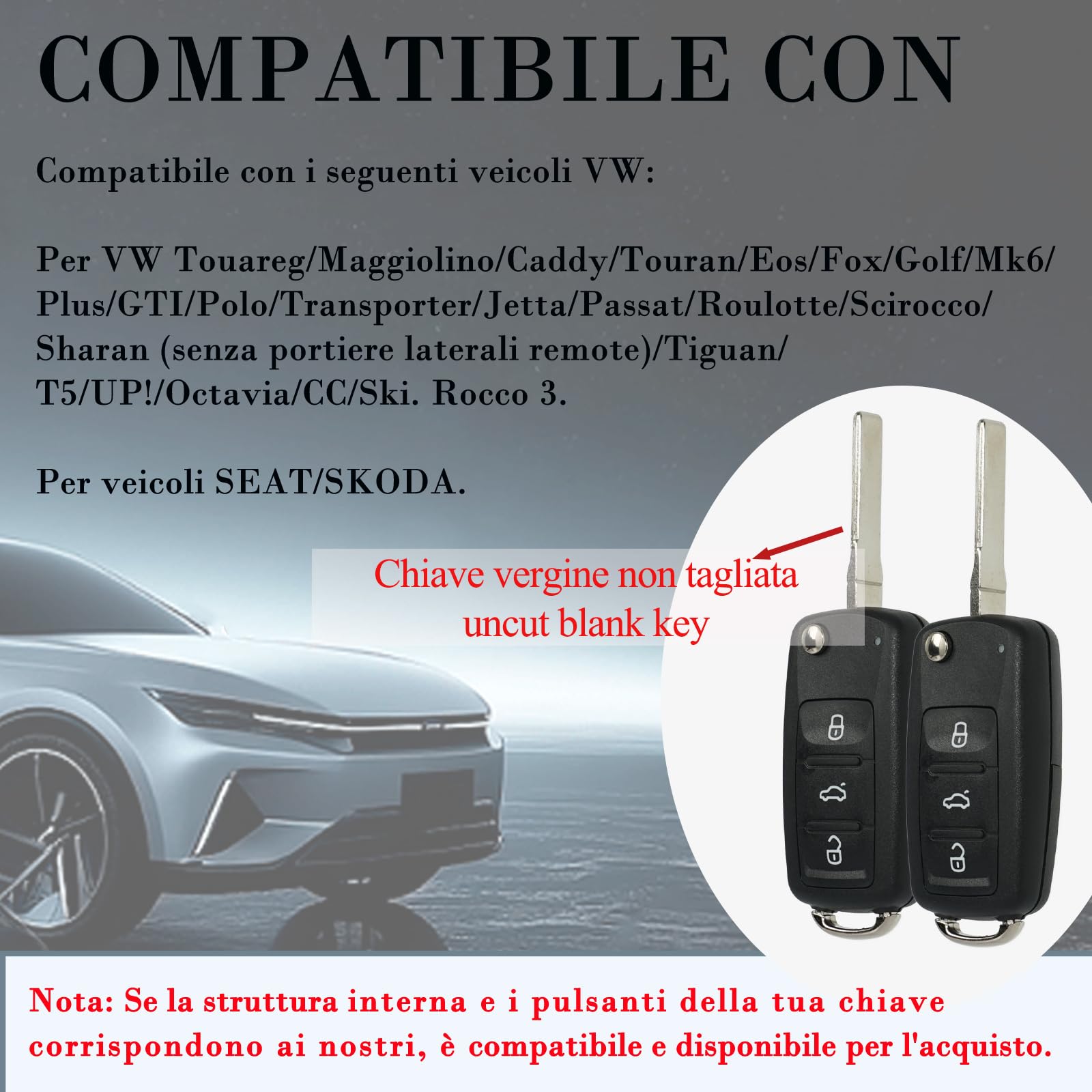 SUPALAND 2 Pezzi Telecomando Chiave Auto con Lama per VW Polo Golf Eos MK6 Beetle Passat Touran Caddy Sharan Jetta Copri Chiave