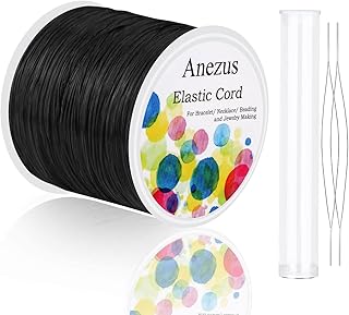 Stretchy String for Bracelets, Anezus Elastic String Jewelry Bead Cord with 2pcs Large Eye Beading Needles for Seed Beads, Pony Beads, Clay Beads, Bracelets, Necklace and Jewelry Making, Black