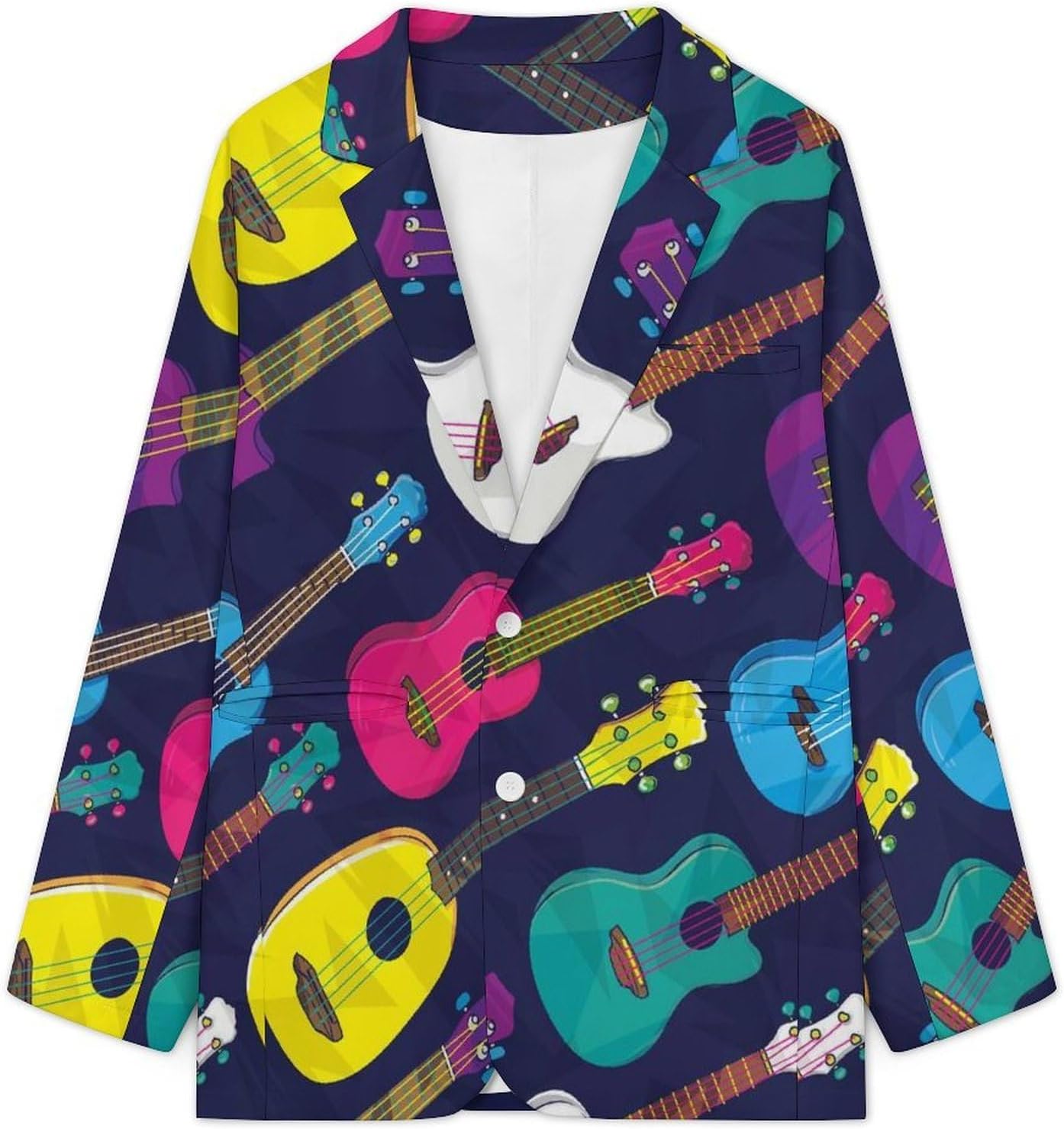 Colorful Hawaiian Ukulele Men's Blazer Casual Suit Jackets Business Button Sport Coats