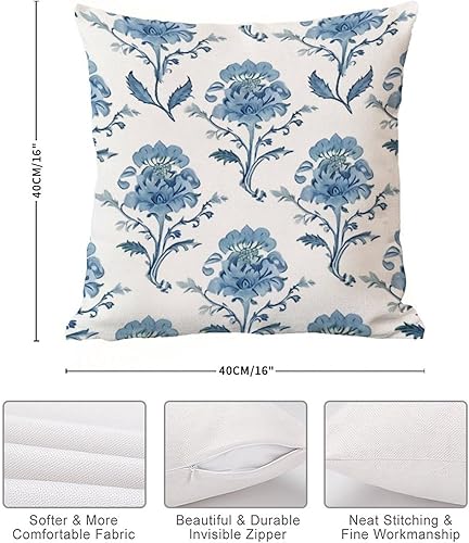 Miniatura 7 de Mughal Flower Monsoon - Fundas de almohada chinoiserie, funda de almohada asiática, funda de cojín azul, 16 x 16 pulgadas, funda de almohada