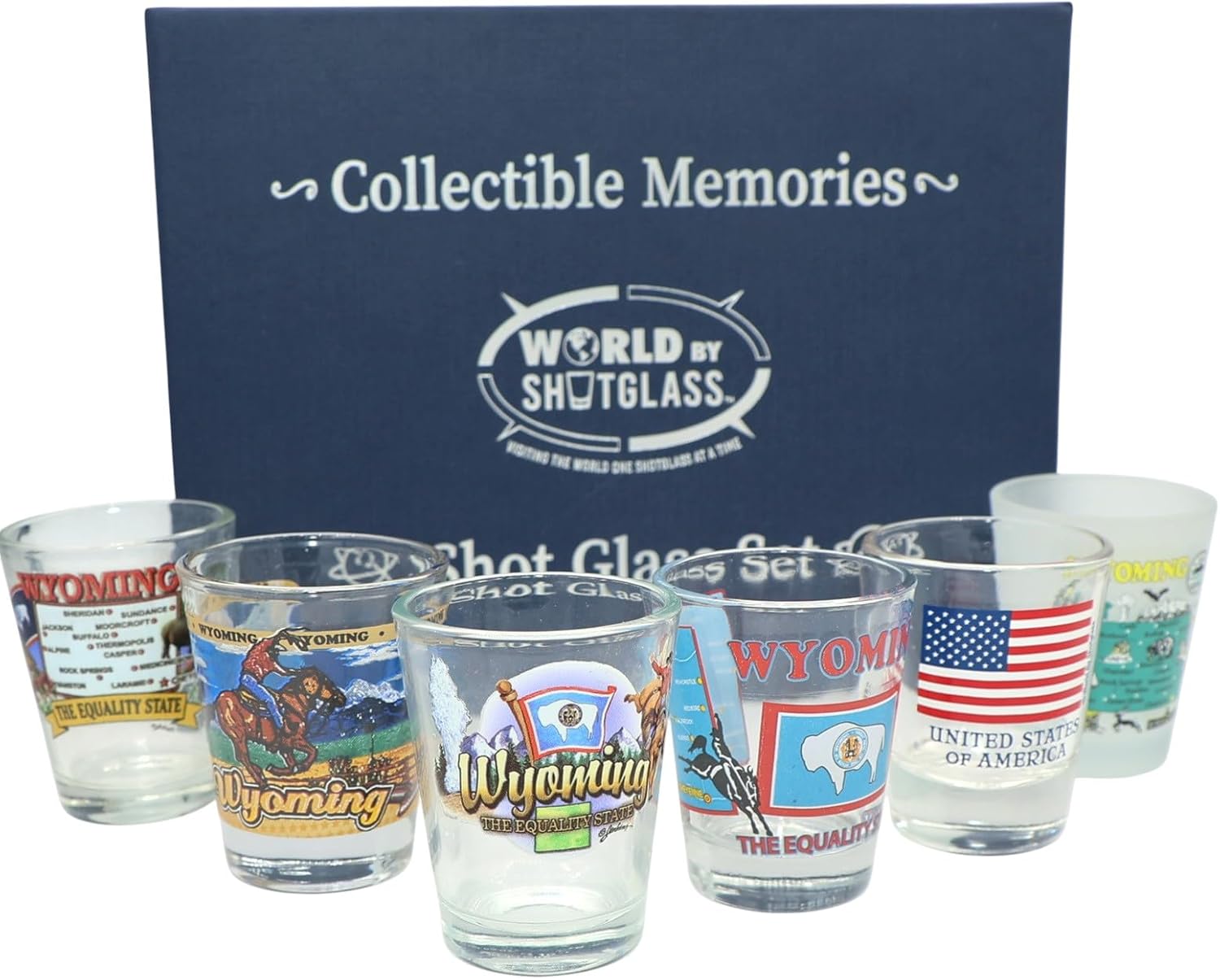 World By Shotglass Wyoming United States USA Souvenir Boxed Shot Glass Set (Set of 6)