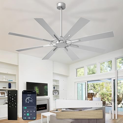 Miniatura 21 de Ventiladores de techo grandes con luces: moderno ventilador de techo para exteriores de 72 pulgadas y 8 aspas con control remoto de aplicación,