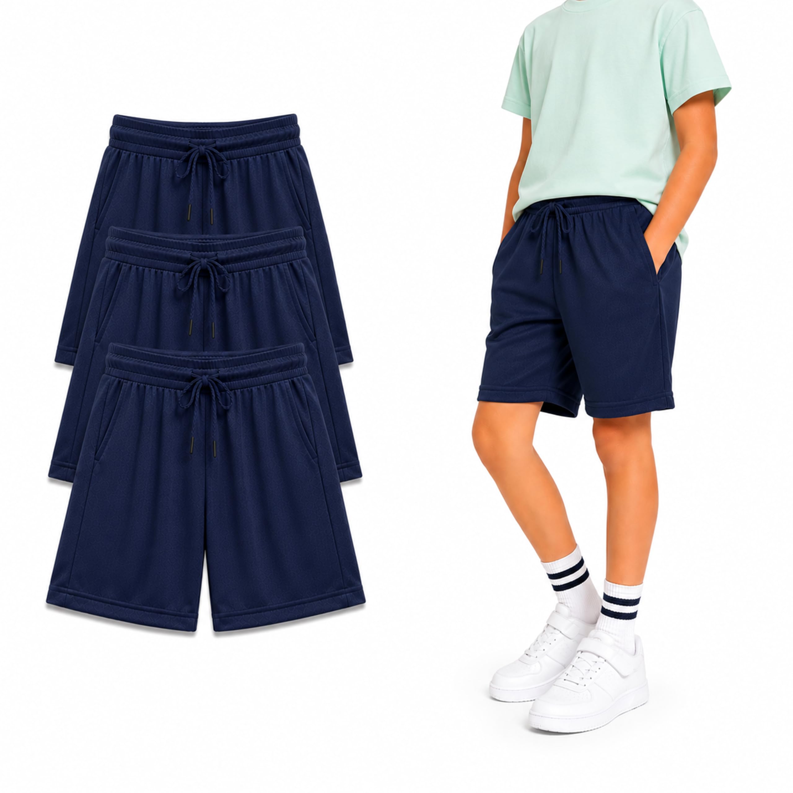 RISH Kids Dri-Fit Sports Shorts for Boys & Girls | Breathable Polyester Activewear Shorts with Elasticated Waist, Drawstring & 2 Side Pockets | Solid Navy Blue-picture-30