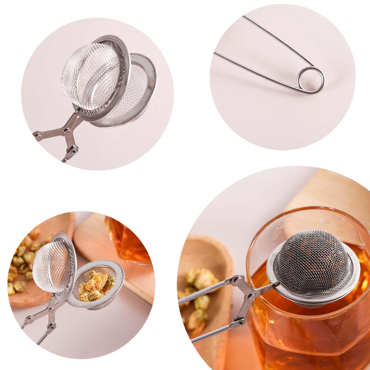 Lot de 2 pinces à thé en acier inoxydable, passoire à thé moderne de haute qualité en acier inoxydable, trous de filtration fins, filtre facile, infuseur à thé peut être utilisé pour filtrer les