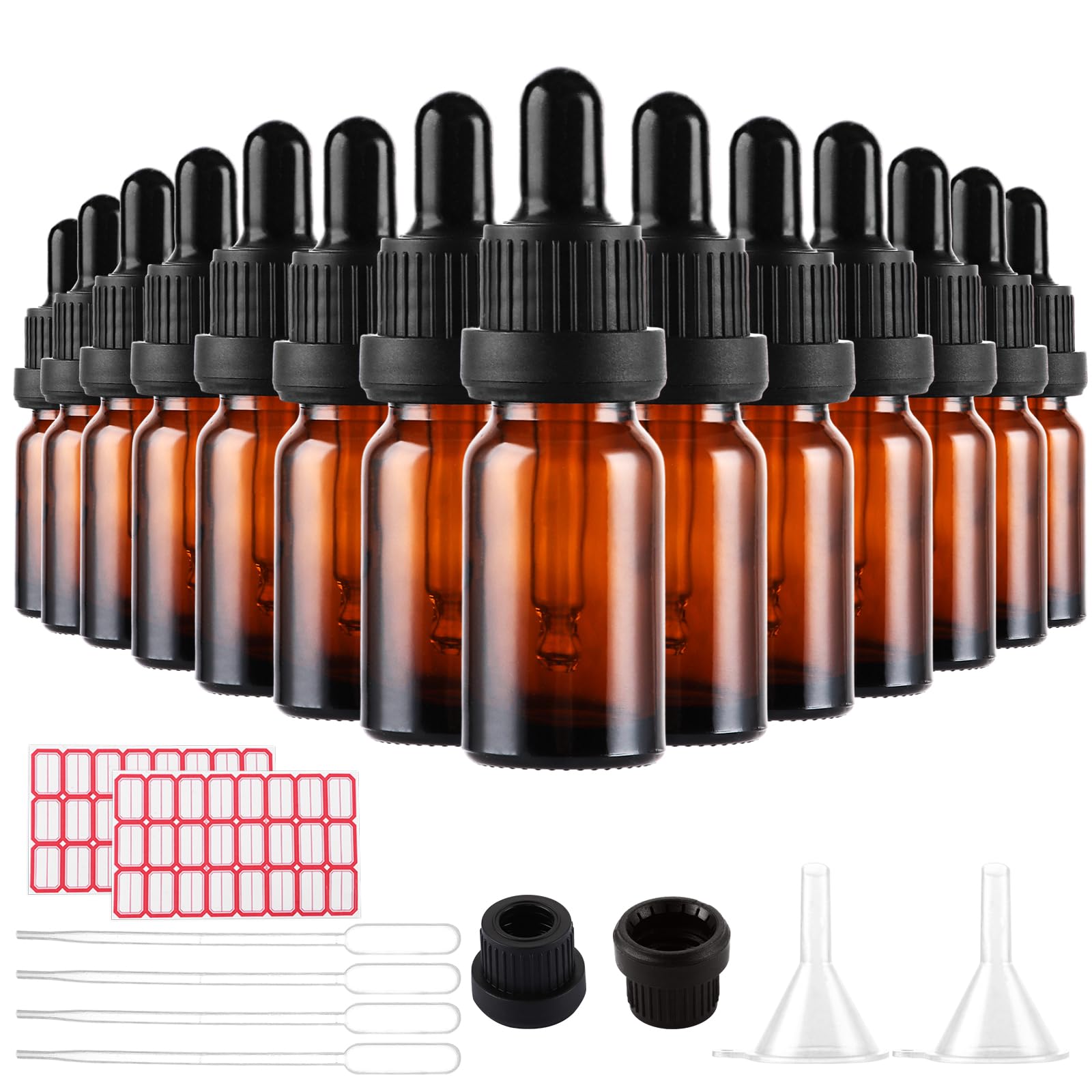 Lot de 48 flacons compte-gouttes 10 ml, flacon en verre brun avec compte-gouttes, flacon en verre avec pipette, flacon en verre brun pour huiles essentielles, huiles parfumées, aromathérapie