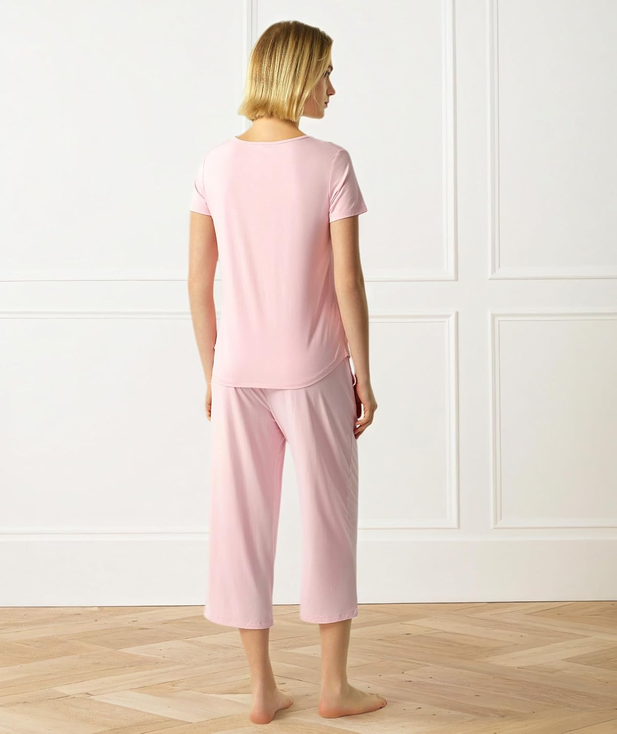 GYS Bamboo Viscose Women Pajama Sets Short Sleeve Top and Capri Pants 2 Piece Casual Lounge Sets - Image 3