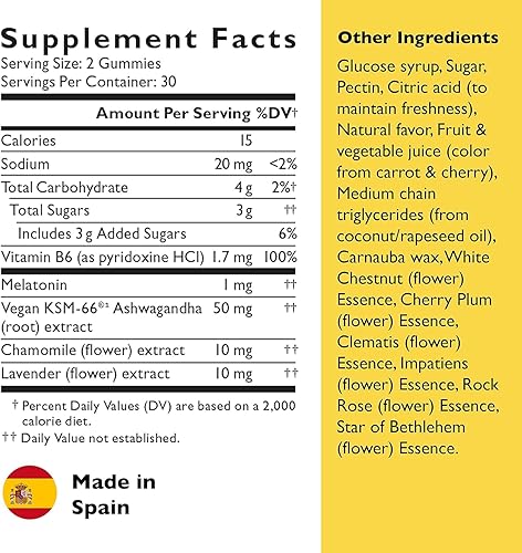 Miniatura 3 de RESCUE Bach Plus - Gomitas de apoyo para el sueño y el estrés, suplemento dietético nocturno con 1 mg de melatonina, ashwagandha, manzanilla,