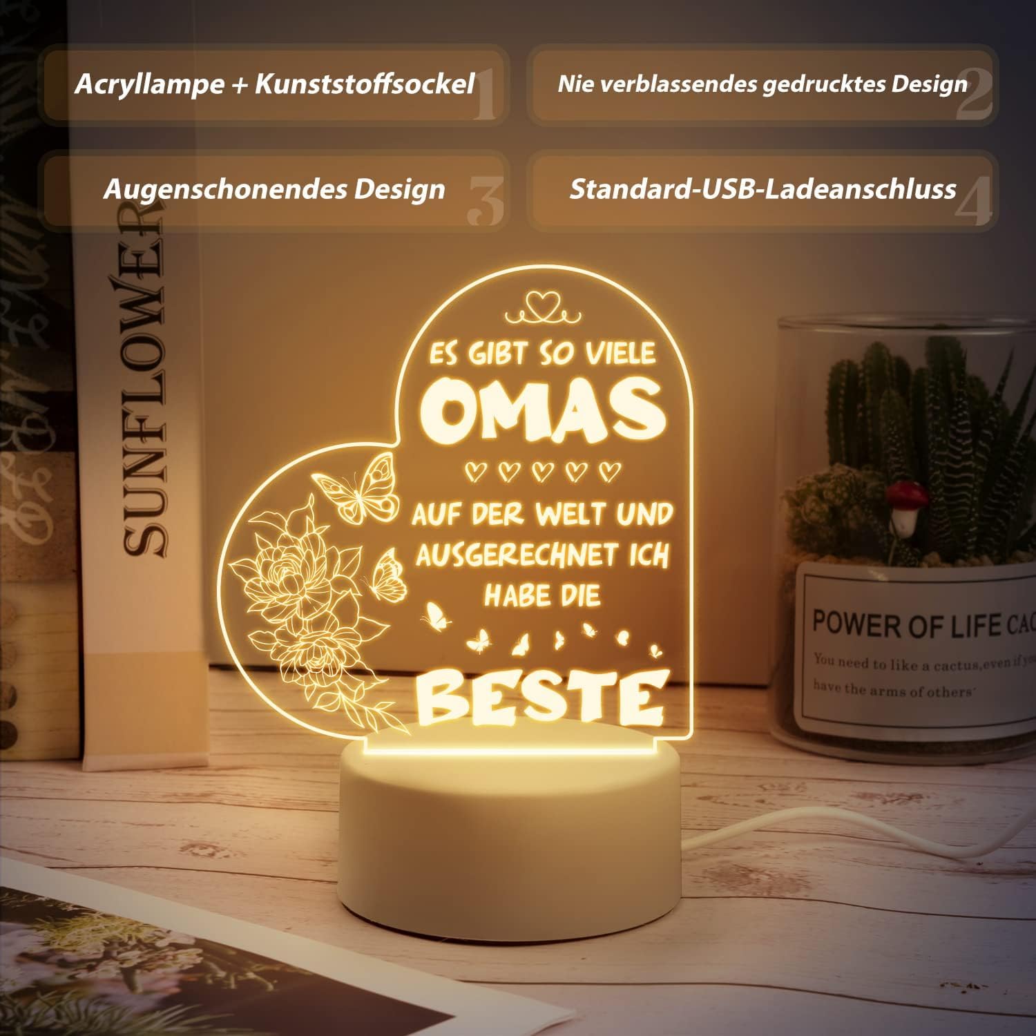 Holz Nachtlicht Für Oma & Opa - Mit Personalisierter Acrylplatte, LED, Ideal Als Geschenk Von Enkeln