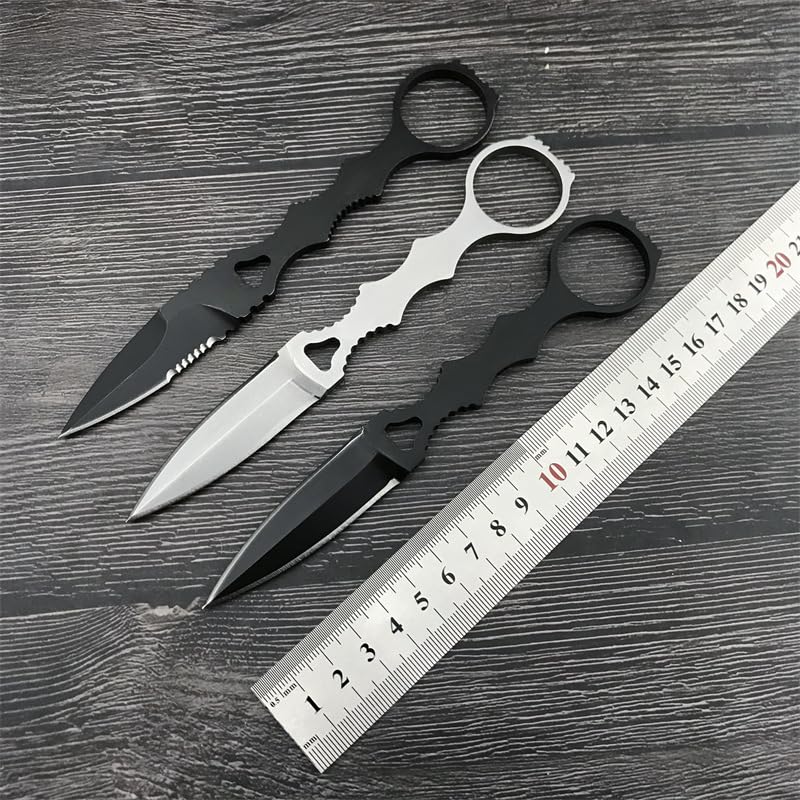 Tragbares Messer mit Fester Klinge aus 440c-Stahl - Campingmesser mit Kydex-Scheide und Messerclip (Schwarze Vollklinge)