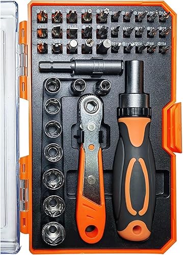 Juego de destornilladores de trinquete TOOLMAK 42 en 1, con asas de trinquete giratorias y estuche de almacenamiento, kits de herramientas de